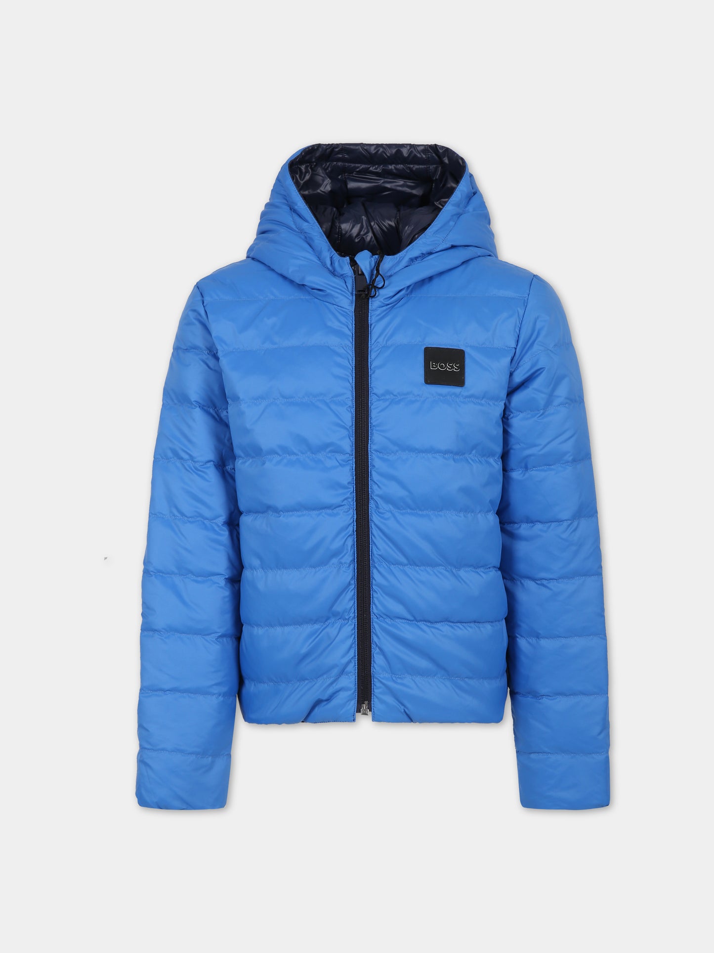 Blue down jacket for boy with logo