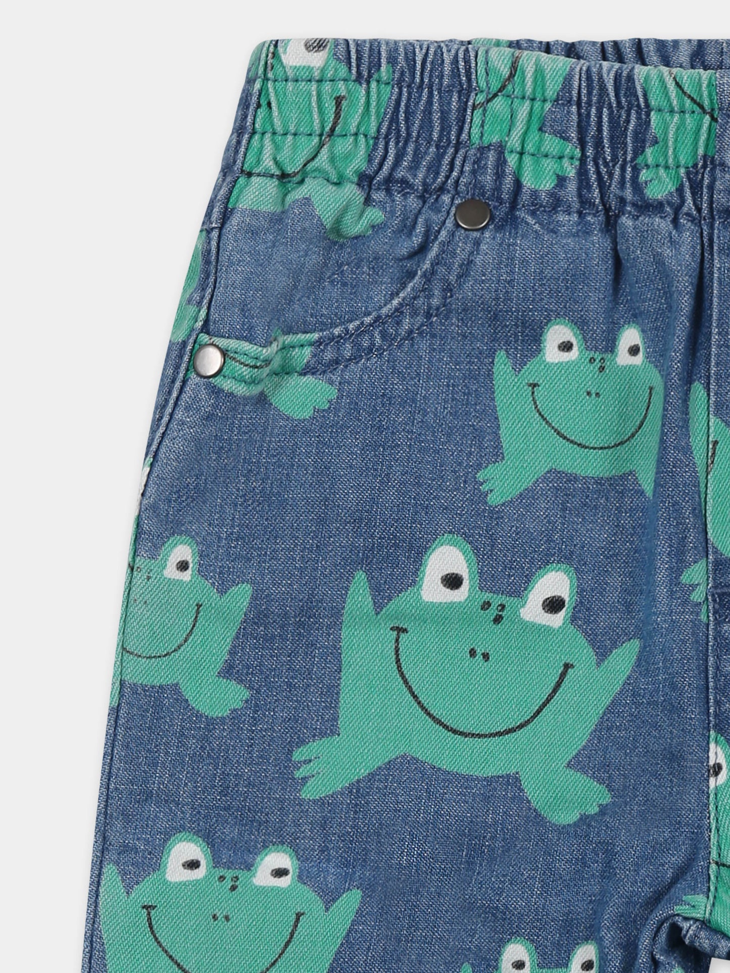 Blue jeans for baby boy with logo and frogs