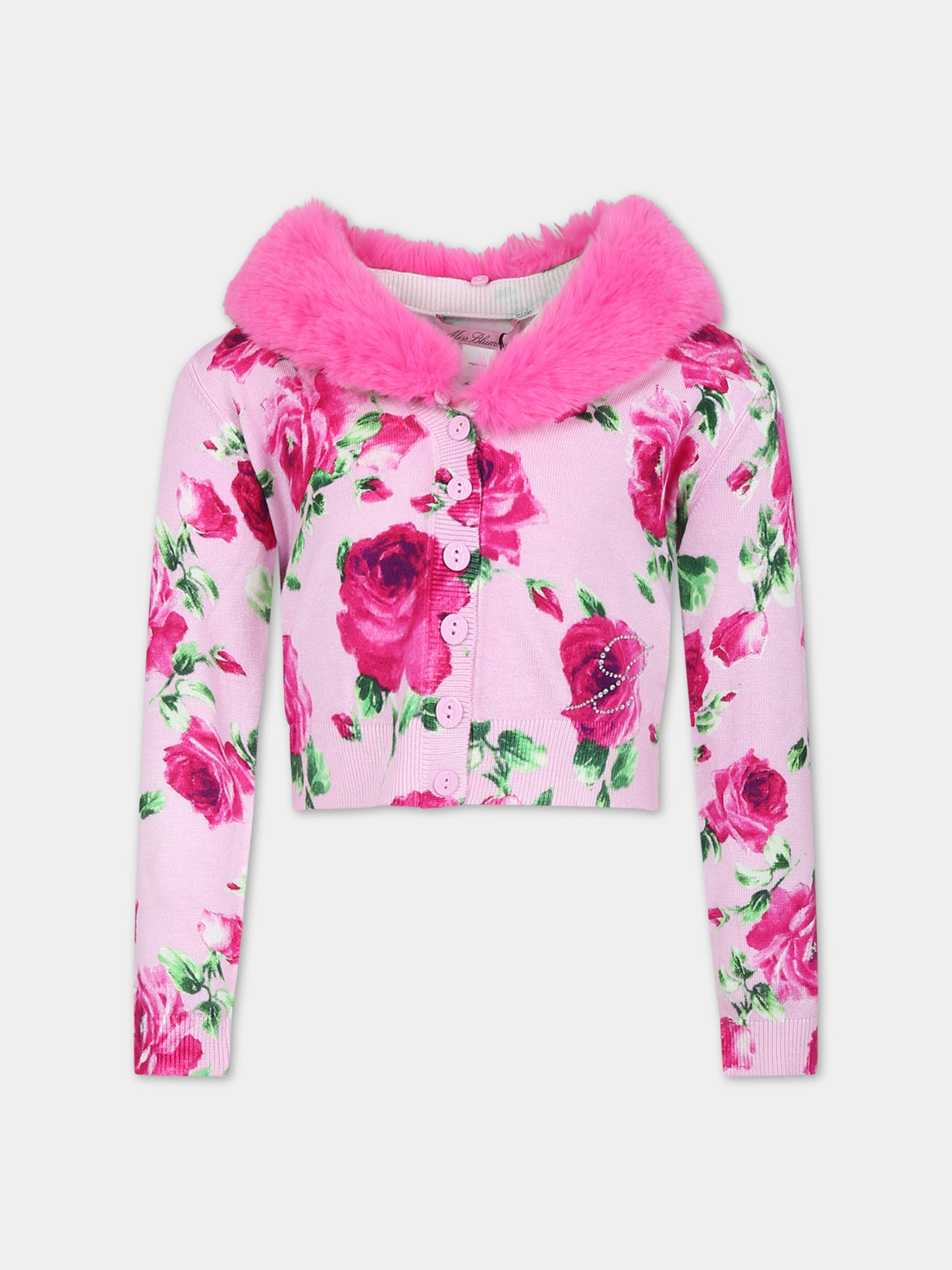 Pink cardigan for girl with logo