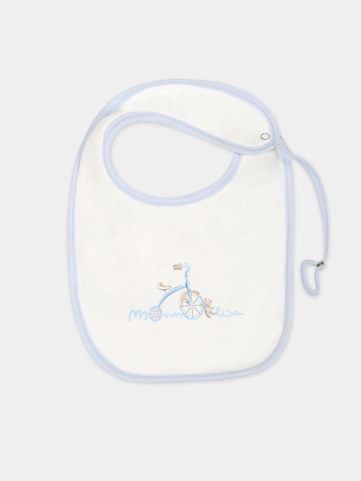 White bib for baby boy with polka dots