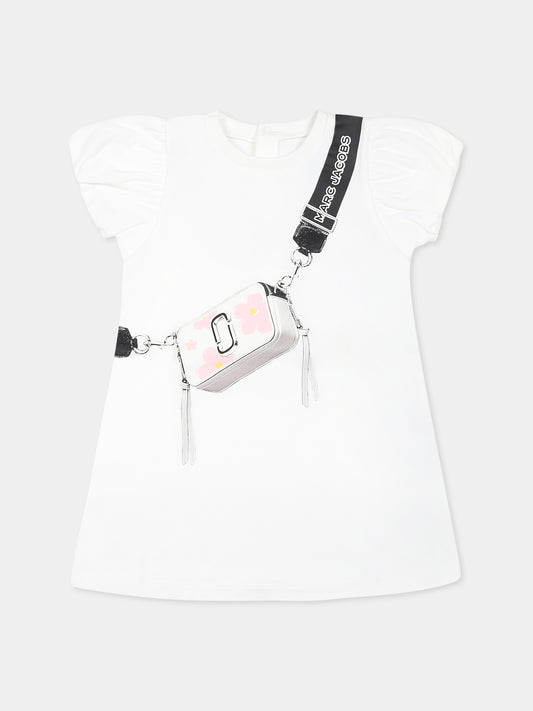 White dress for baby girl with bag print