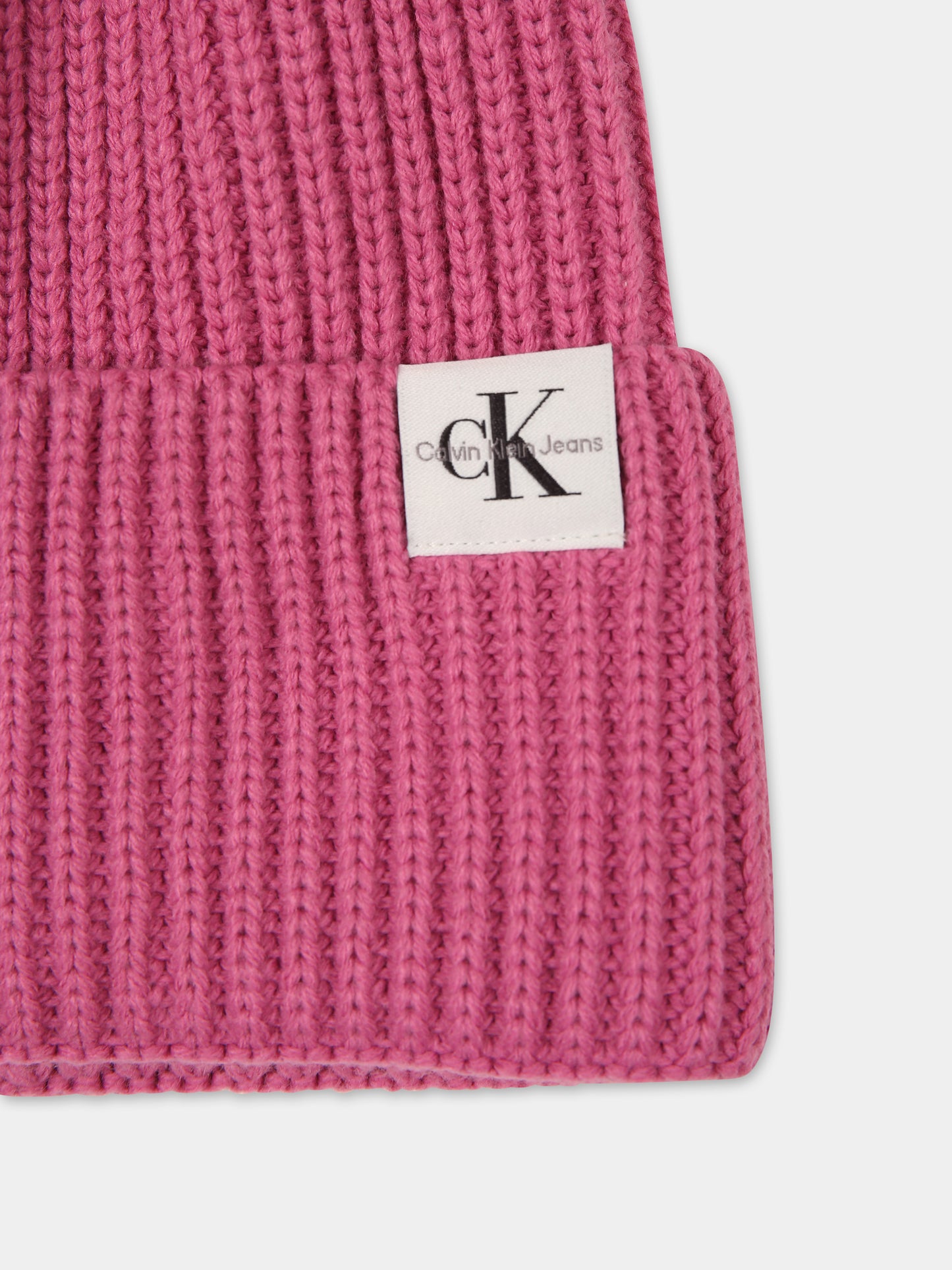 Fuchsia beanie for girl with logo