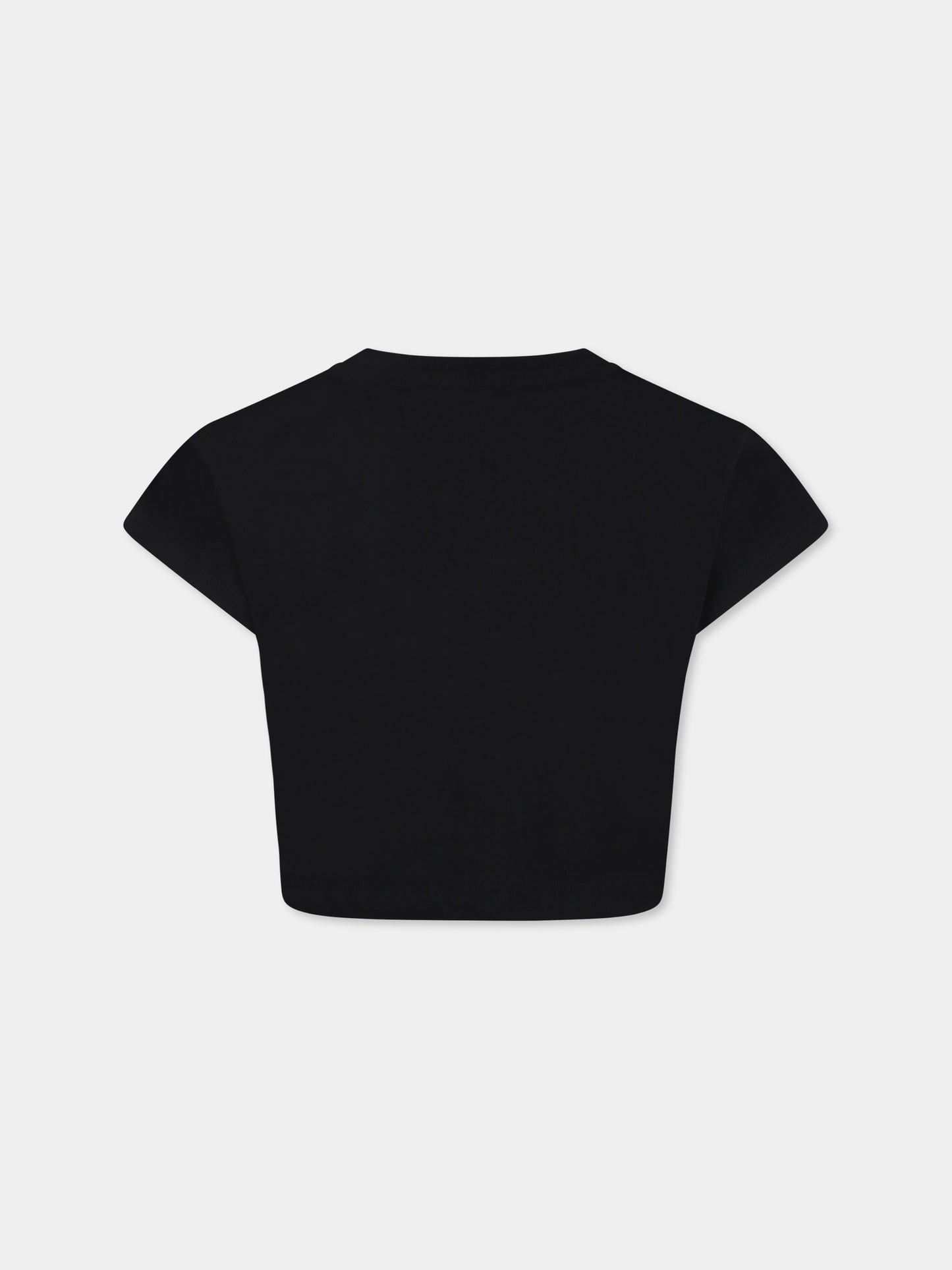 Black crop t-shirt for girl with logo