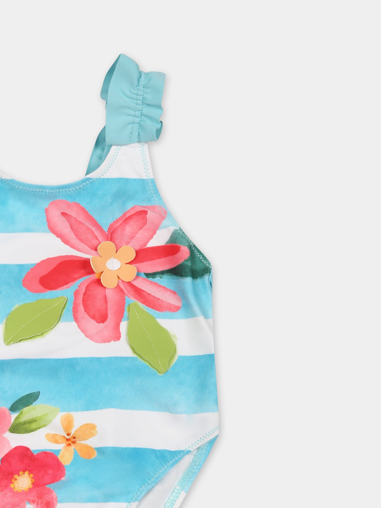 Light blue swimsuit for baby girl with flowers