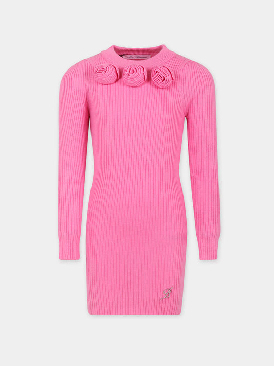 Fuchsia dress for girl with logo