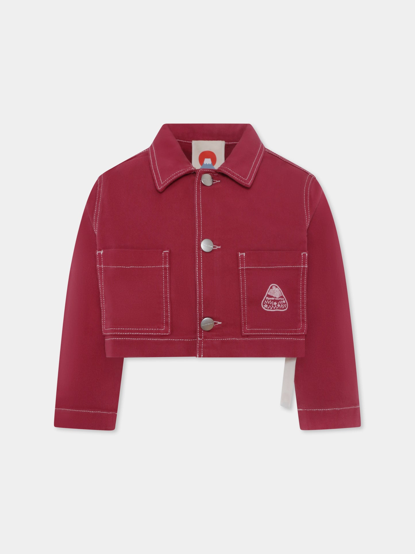 Giubbotto di jeans fucsia per bambina con logo,Flower Mountain,0L04 0016002869 01 FUJIO