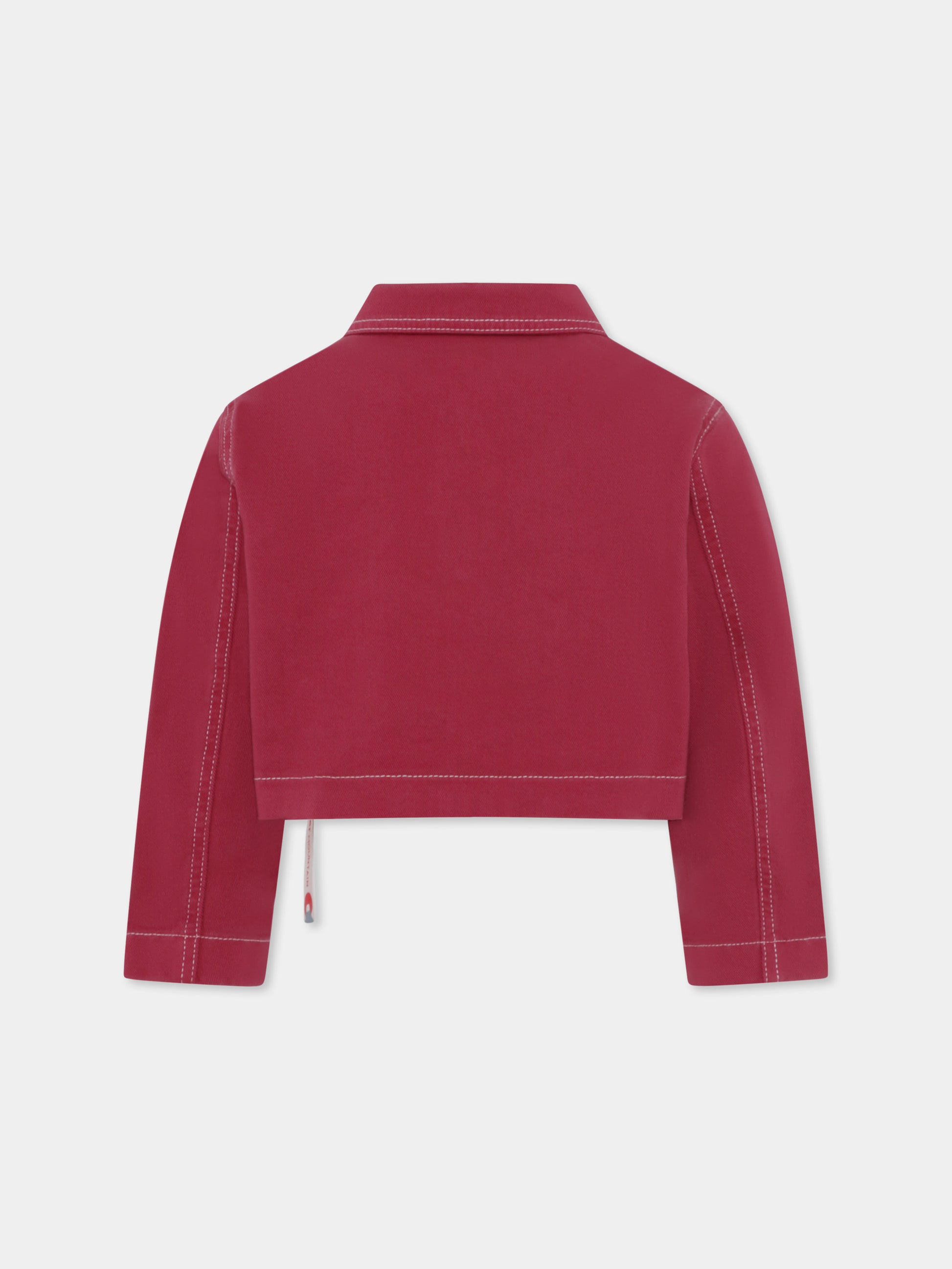 Giubbotto di jeans fucsia per bambina con logo,Flower Mountain,0L04 0016002869 01 FUJIO