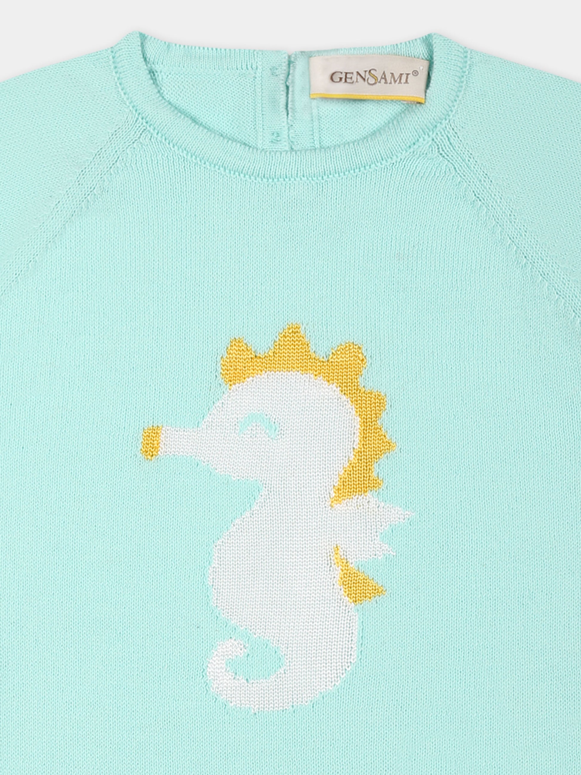 Pagliaccetto verde per neonato con cavalluccio marino,Gensami,TU01-B-SH AQUAMARINE