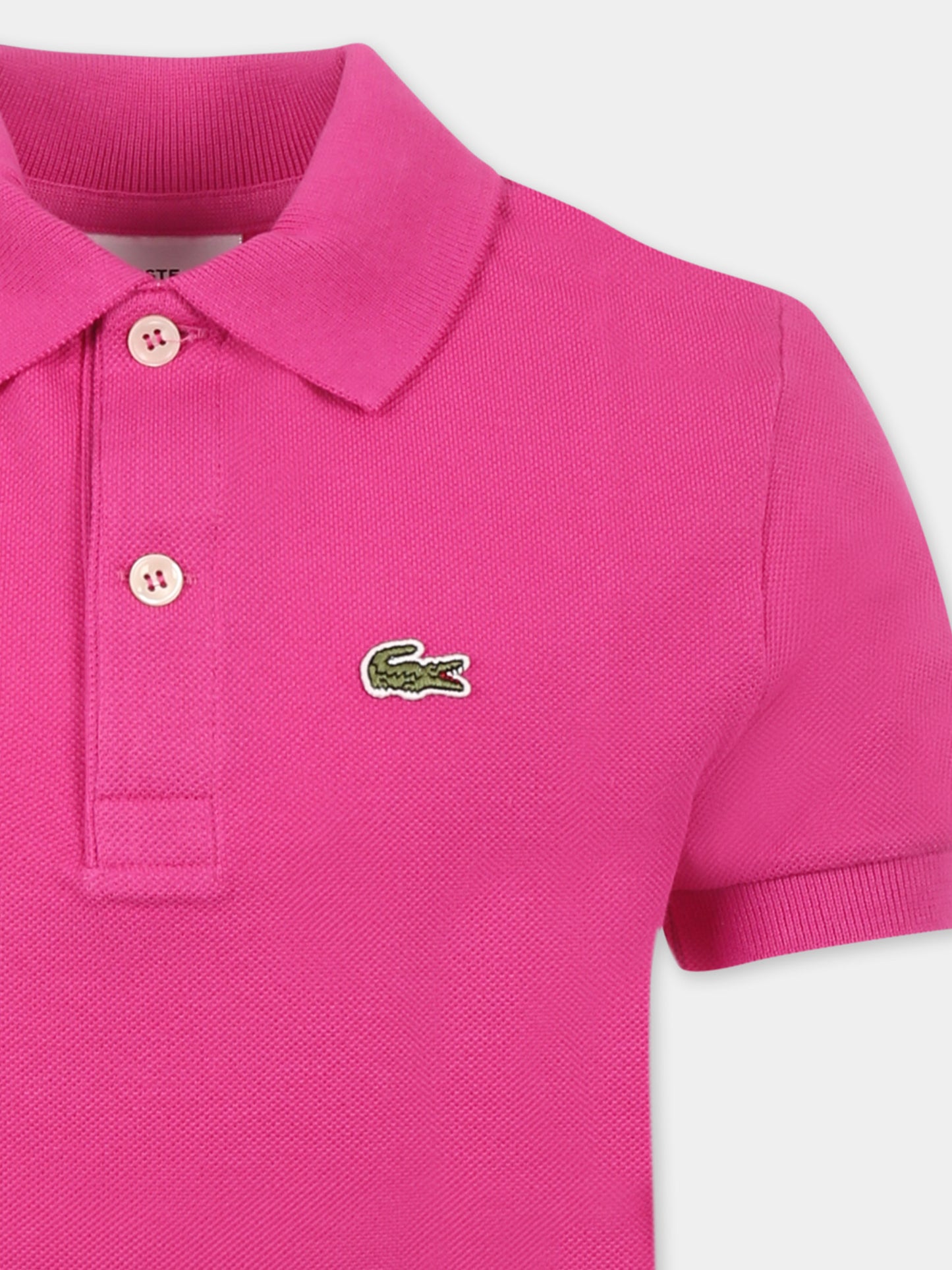 Fuchsia polo shirt for kids with crocodile
