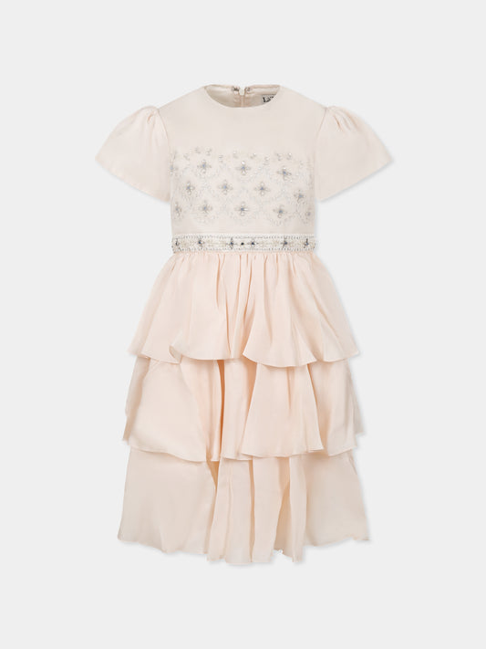 Vestito rosa per bambina con motivo floreale e cristalli,Làtara,SS25 1630