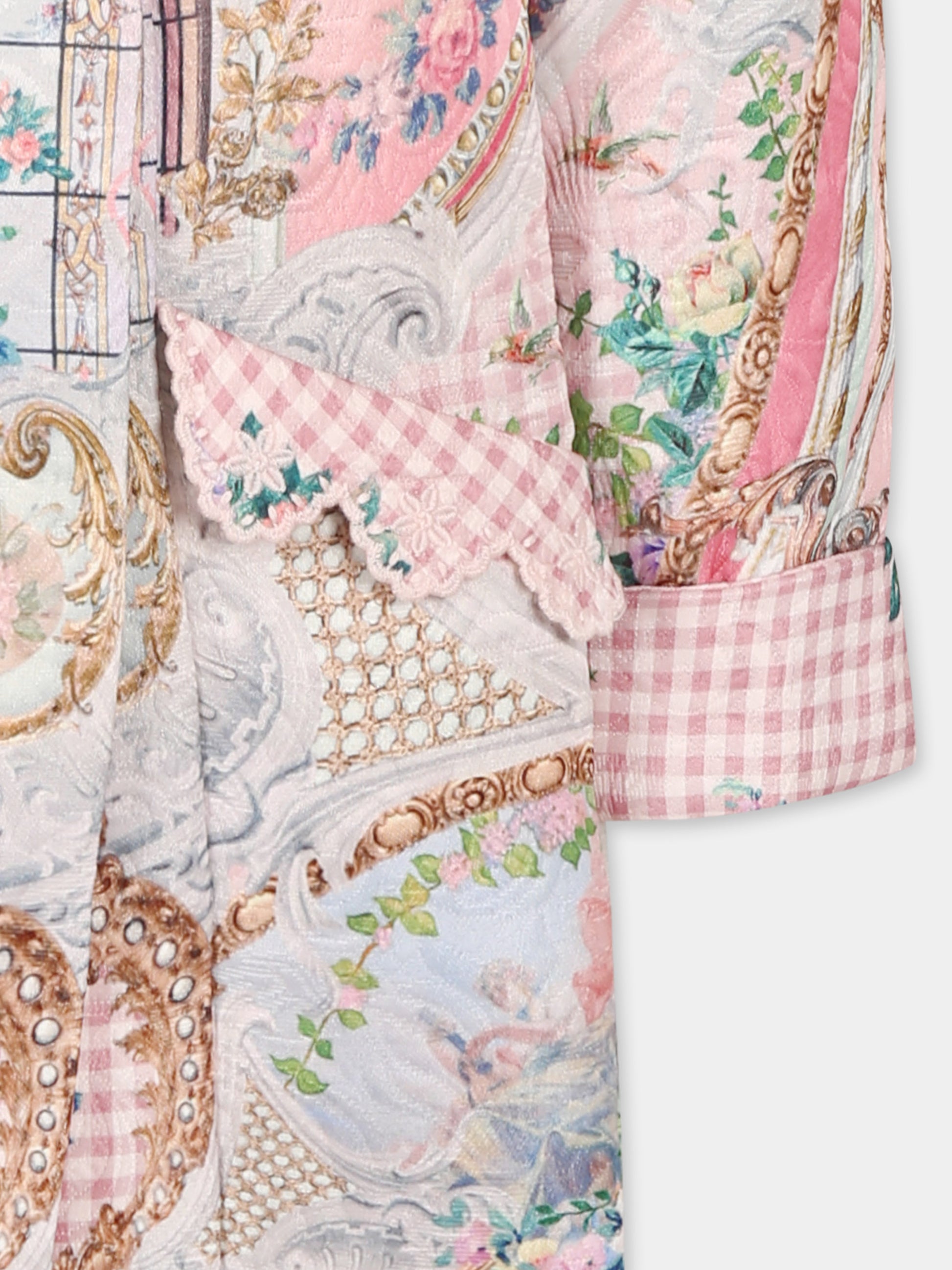 Cappotto rosa per bambina con stampa floreale,Camilla,00034333 LISBLULL