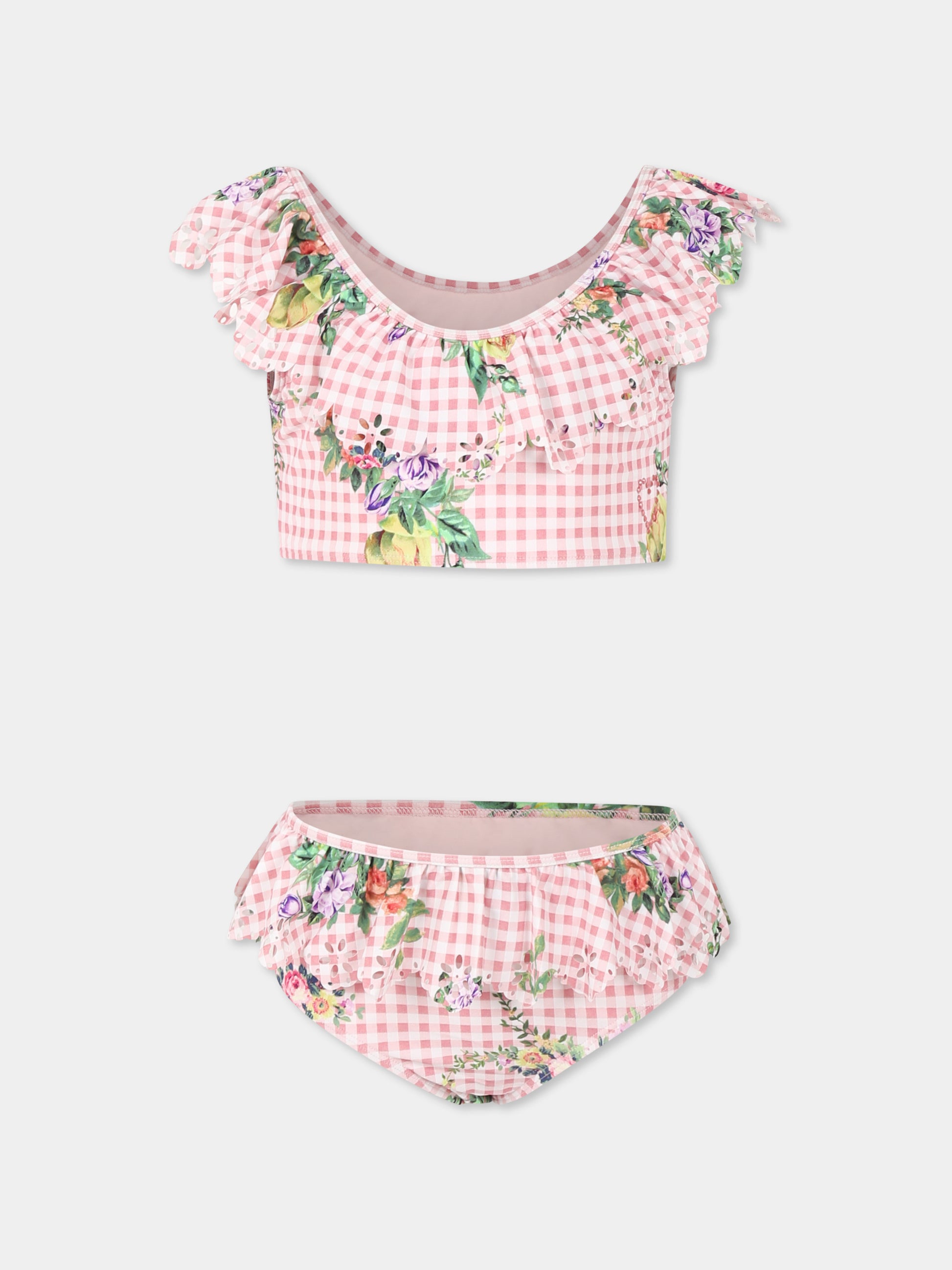 Bikini rosa per bambina con stampa floreale,Camilla,00034334 LISBLULL