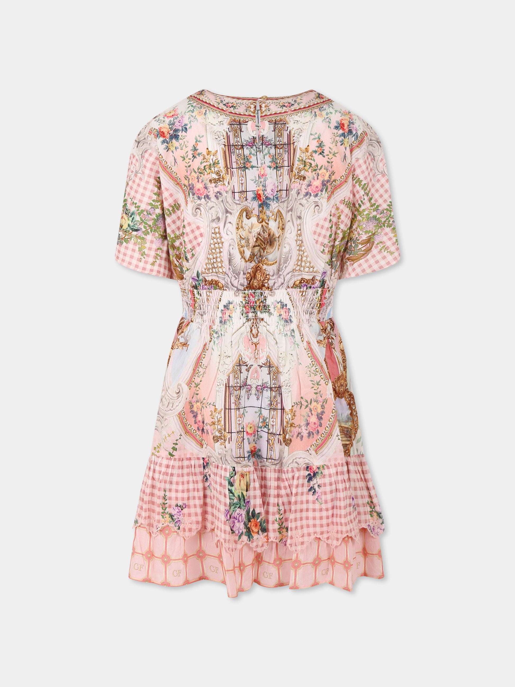 Vestito rosa per bambina con stampa floreale e strass,Camilla,00034387 LISBLULL