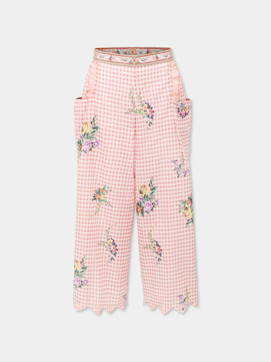 Pantaloni rosa per bambina con stampa floreale,Camilla,00034325 LISBLULL