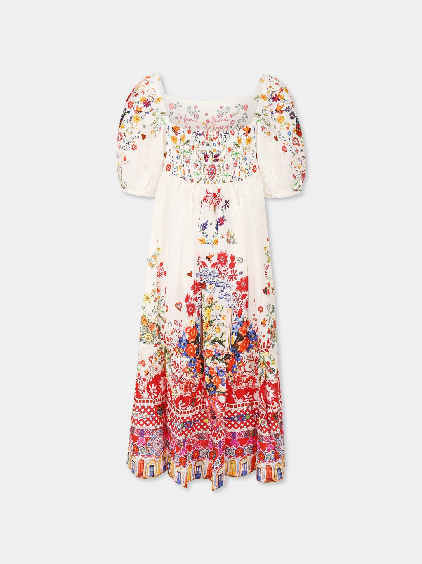 Vestito bianco per bambina con stampa floreale e strass,Camilla,00036254 FATHJUST