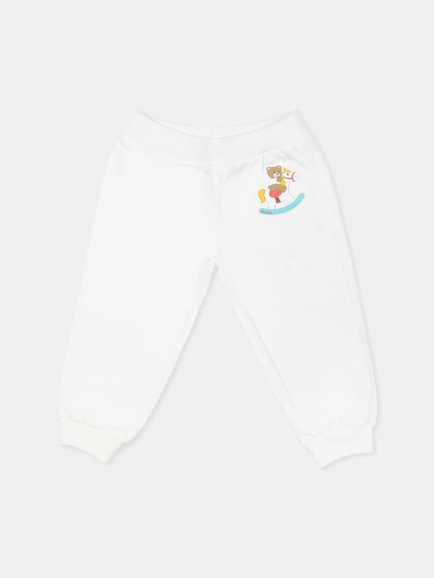 Pantaloni avorio per neonati con Teddy Bear e cavallo a dondolo,Moschino Kids,MOP03J LCA19 10063