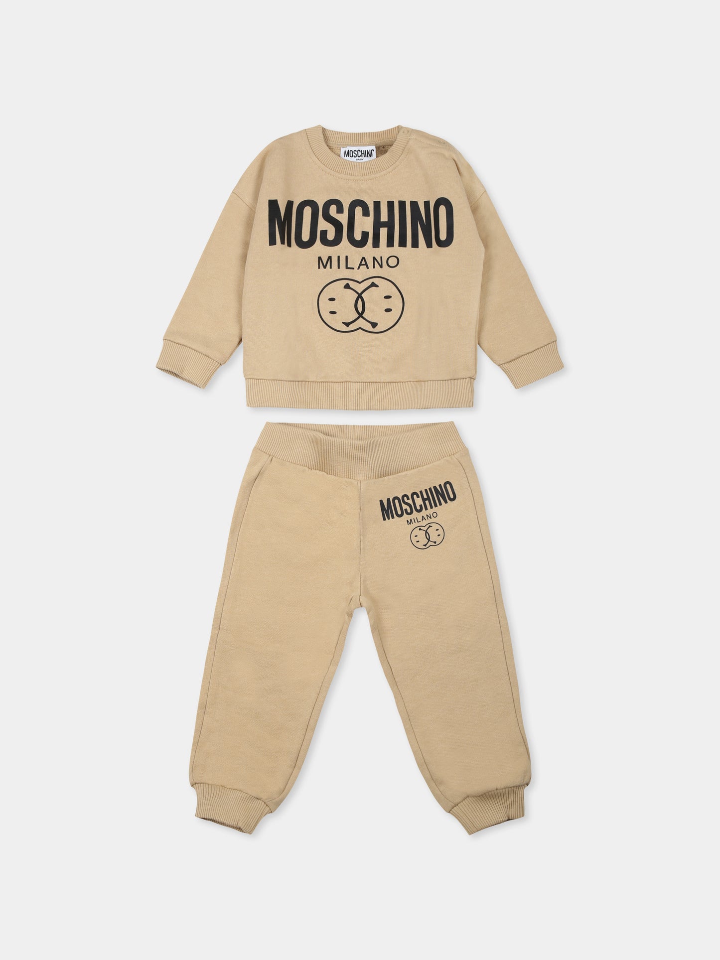 Completo beige per neonati con logo e smile,Moschino Kids,MUK04S LCA52 20155