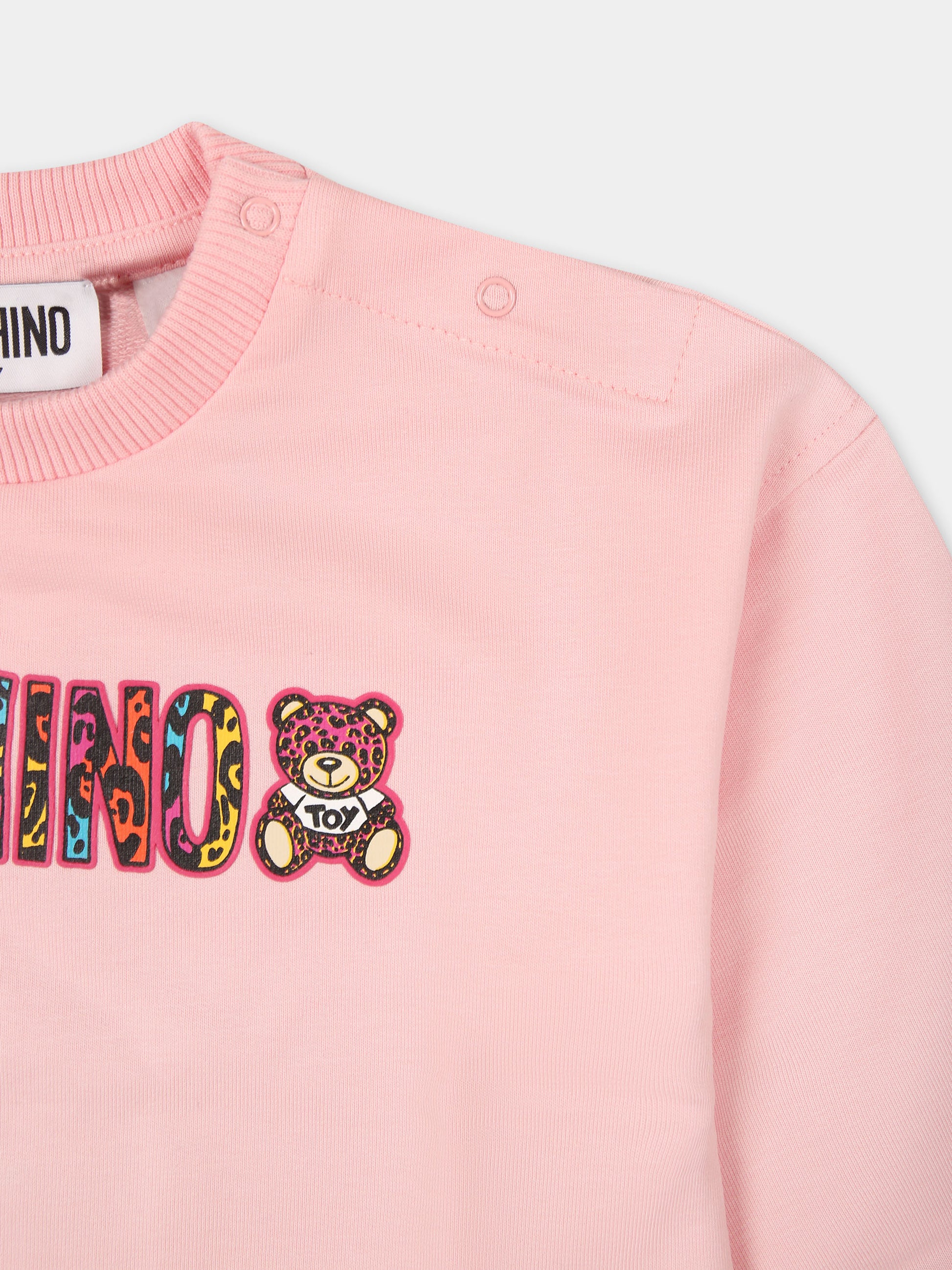 Felpa fucsia per neonata con Teddy Bear e logo,Moschino Kids,MDF02I LDA00 50209