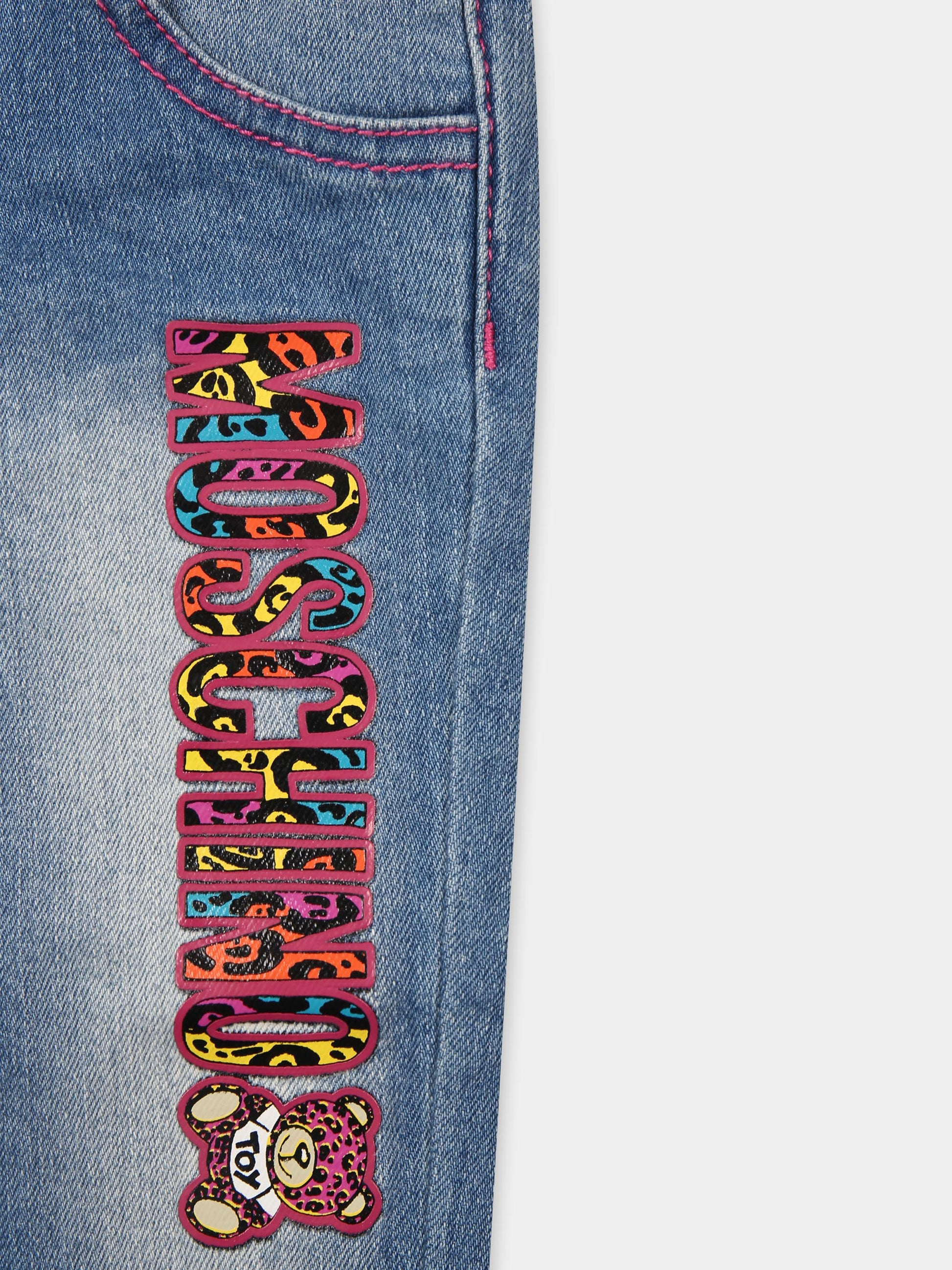 Jeans blu per neonata con Teddy Bear,Moschino Kids,MDP036 LXE16 40234