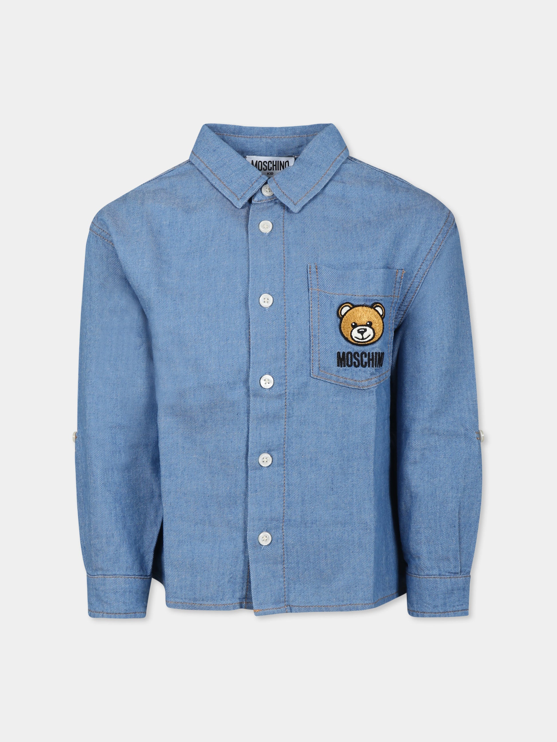 Camicia blu per bambino con Teddy Bear,Moschino Kids,HUC015 L0E22 40168