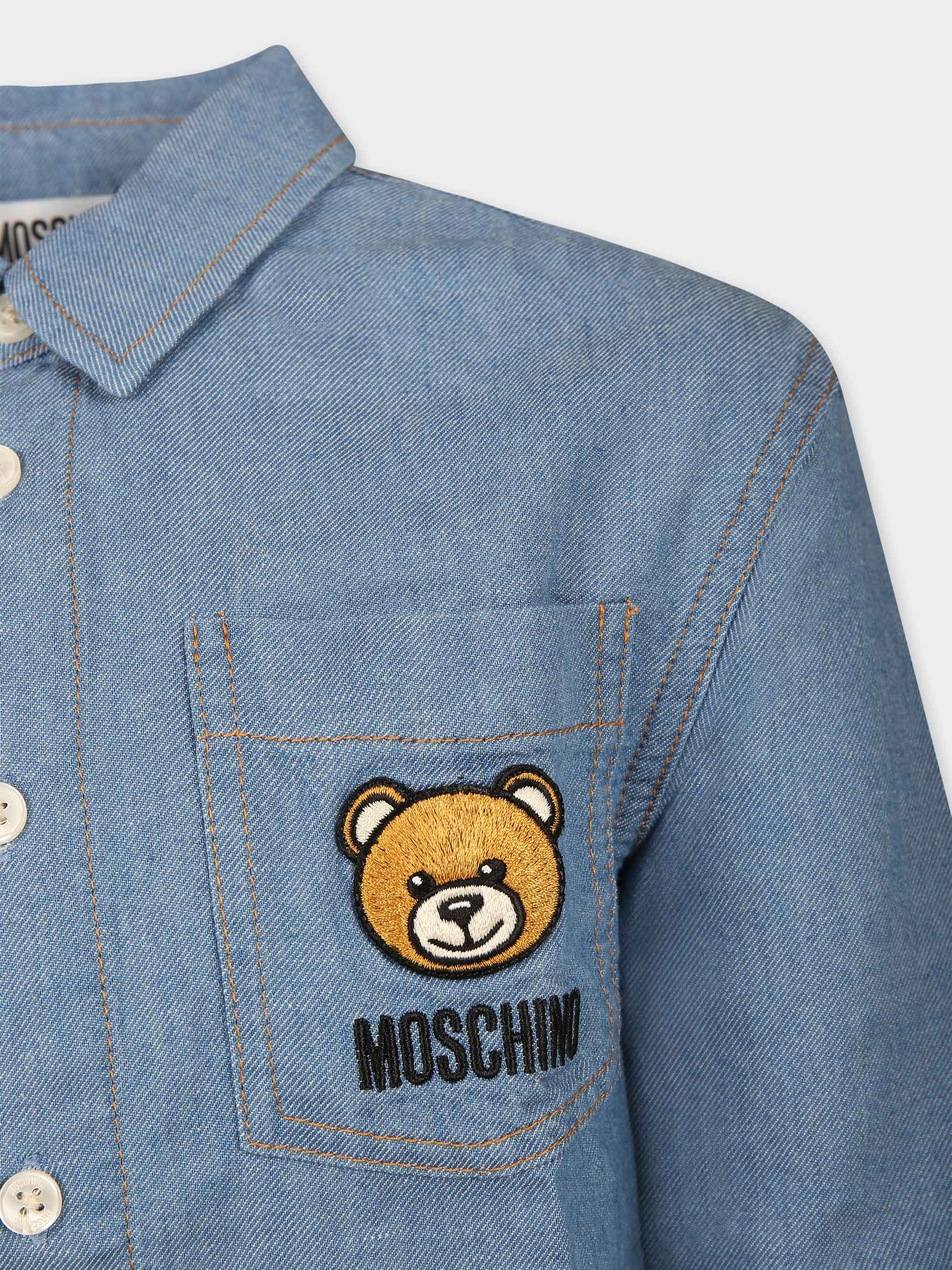 Camicia blu per bambino con Teddy Bear,Moschino Kids,HUC015 L0E22 40168