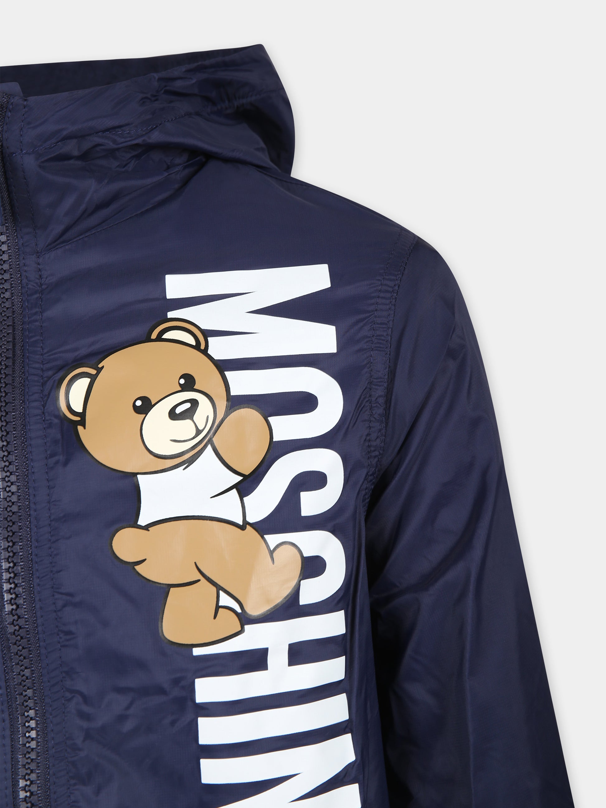 Giacca a vento blu per bambino con Teddy Bear,Moschino Kids,HUS04G L3A69 40016