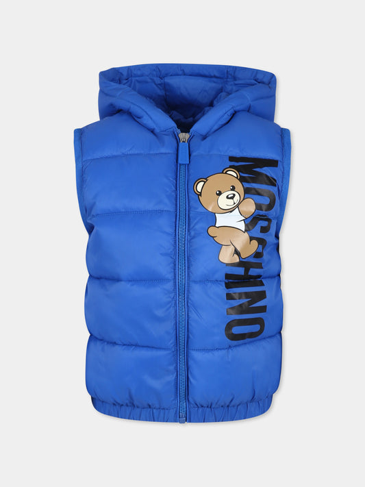 Gilet azzurro per bambino con Teddy Bear,Moschino Kids,HUS04Q L3A69 40289