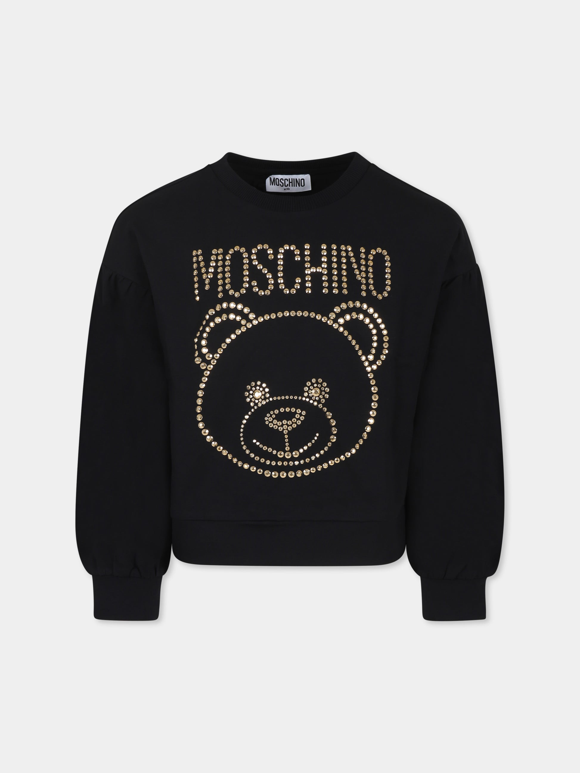 Felpa nera per bambina con Teddy Bear e borchie,Moschino Kids,HDF05R LDA11 60100