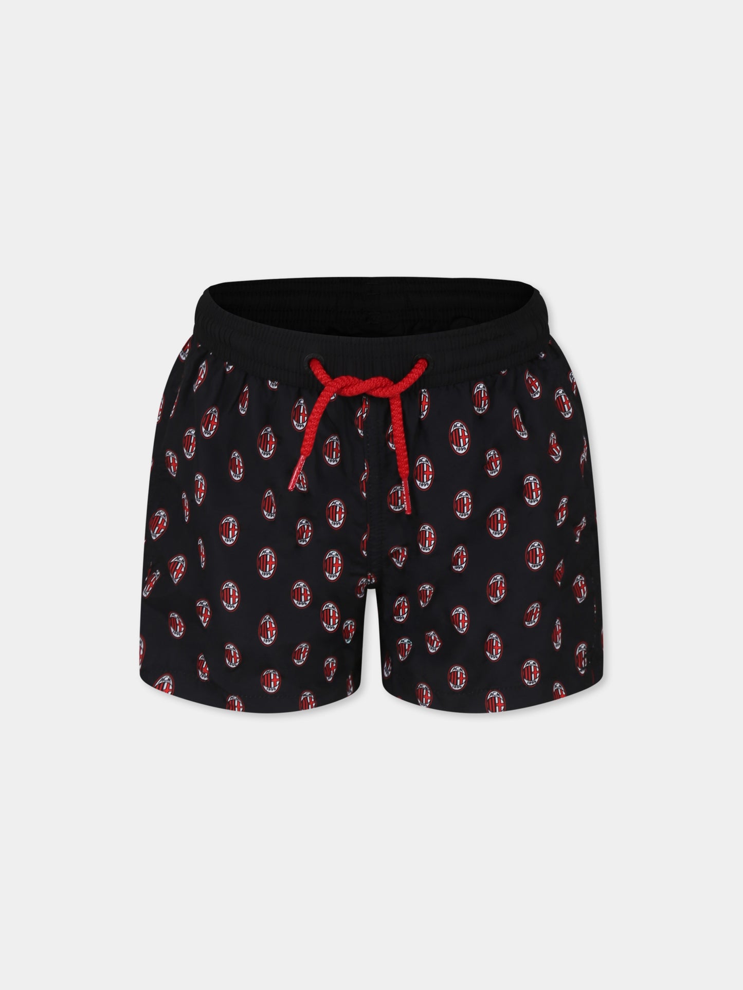 Black swim shorts for boy with Milan logo