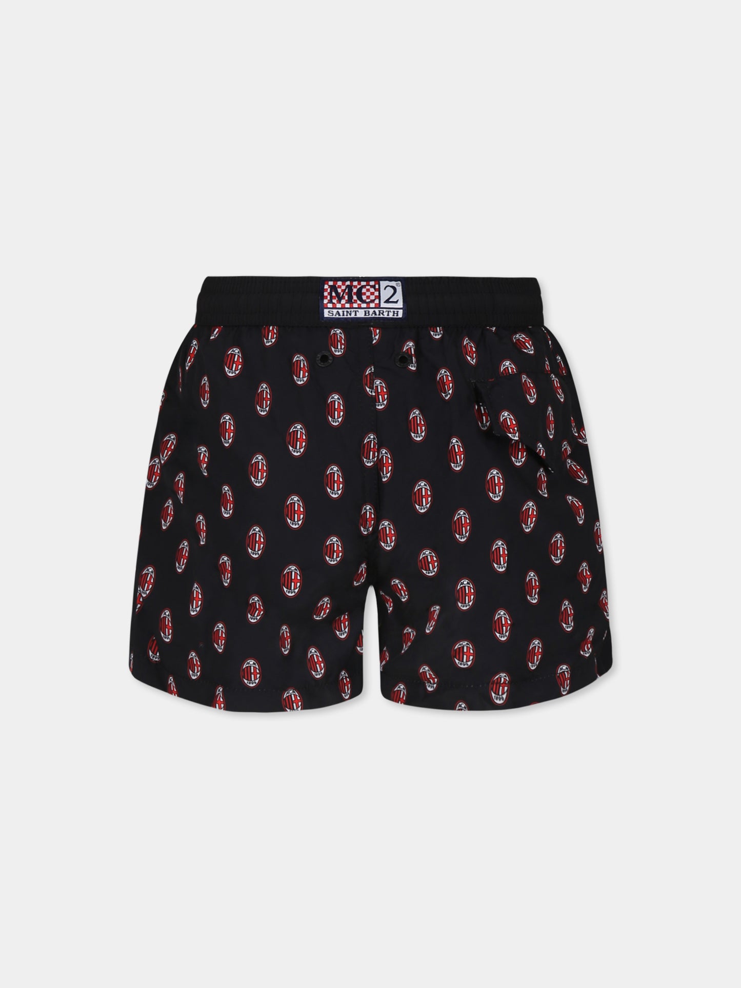 Black swim shorts for boy with Milan logo
