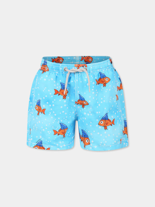 Boxer mare celeste per bambino con pesce rosso all over,Mc2 Saint Barth,JEA0001 00072H