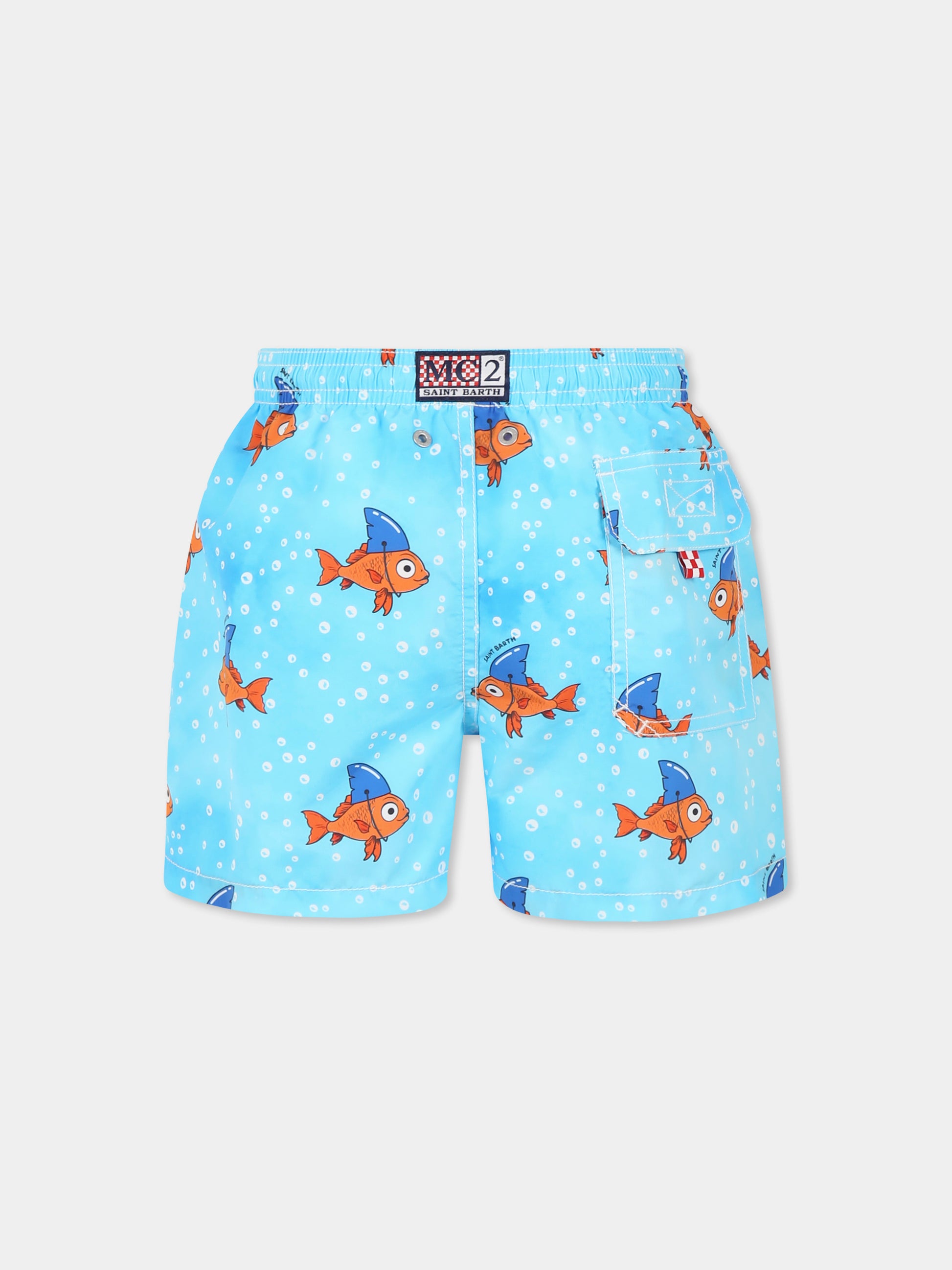 Boxer mare celeste per bambino con pesce rosso all over,Mc2 Saint Barth,JEA0001 00072H