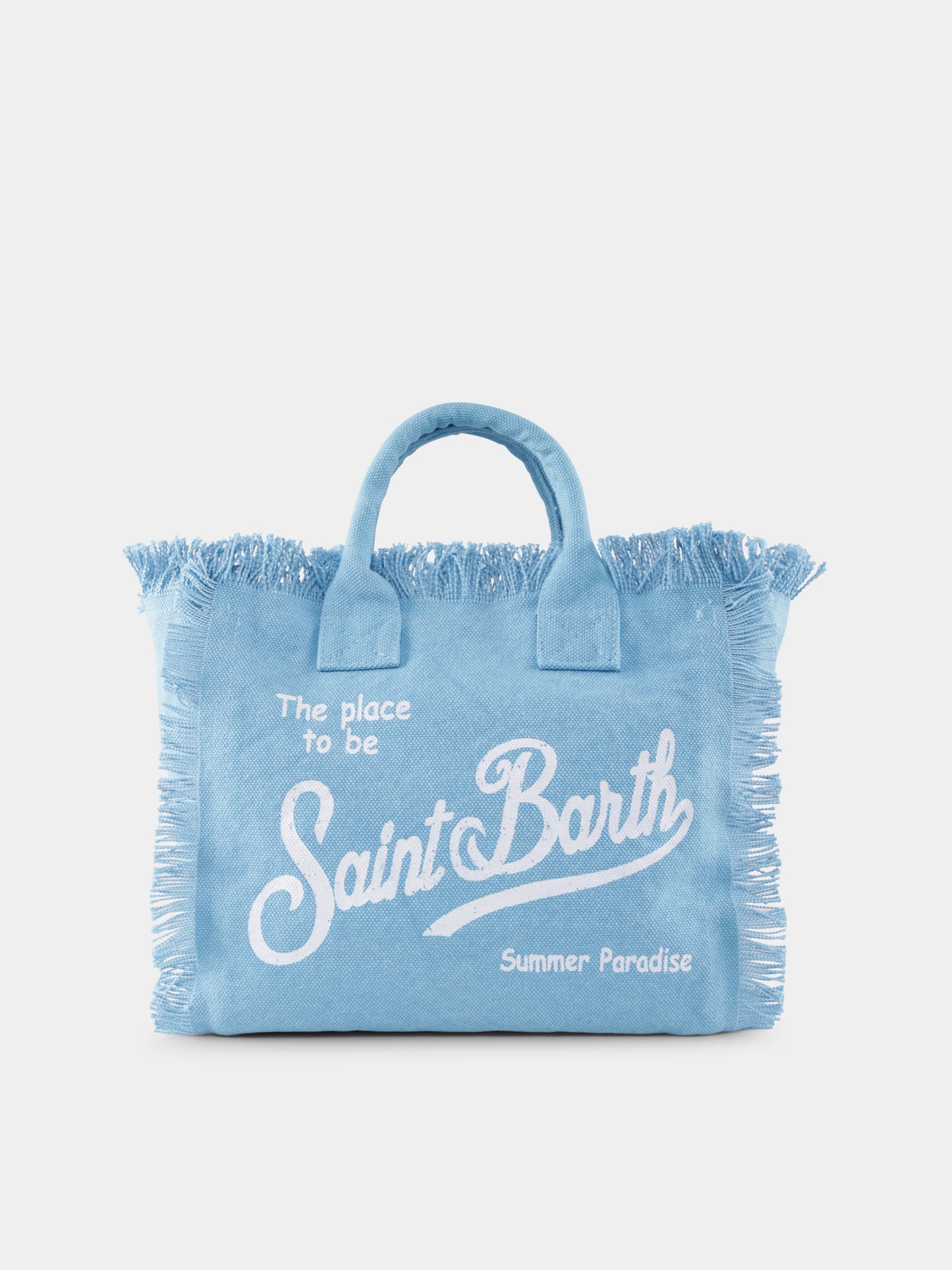 Light blue beach bag for girl with logo