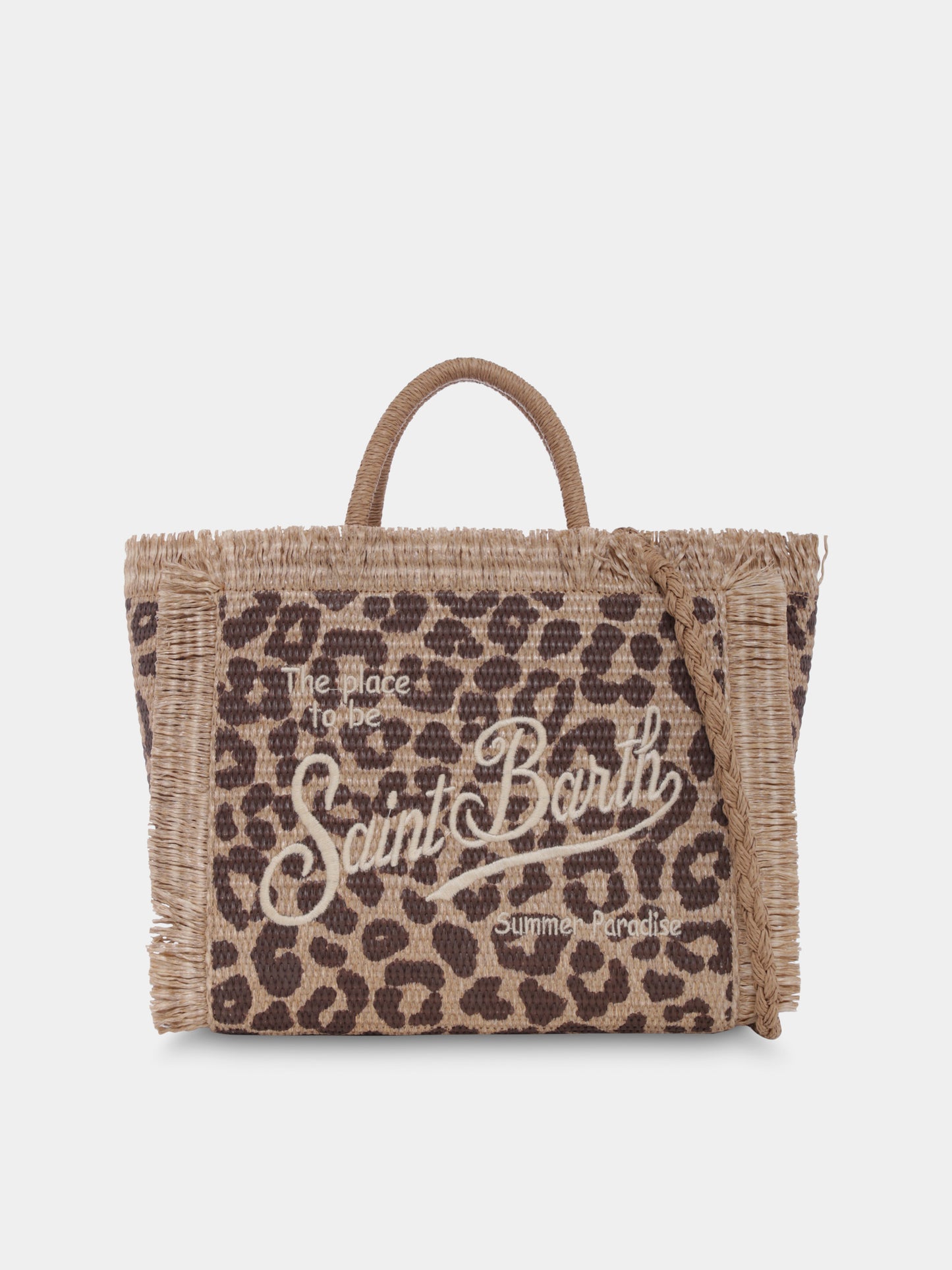 Borsa mare Colette beige per bambina con stampa maculata e logo,Mc2 Saint Barth,COL0017 00176H