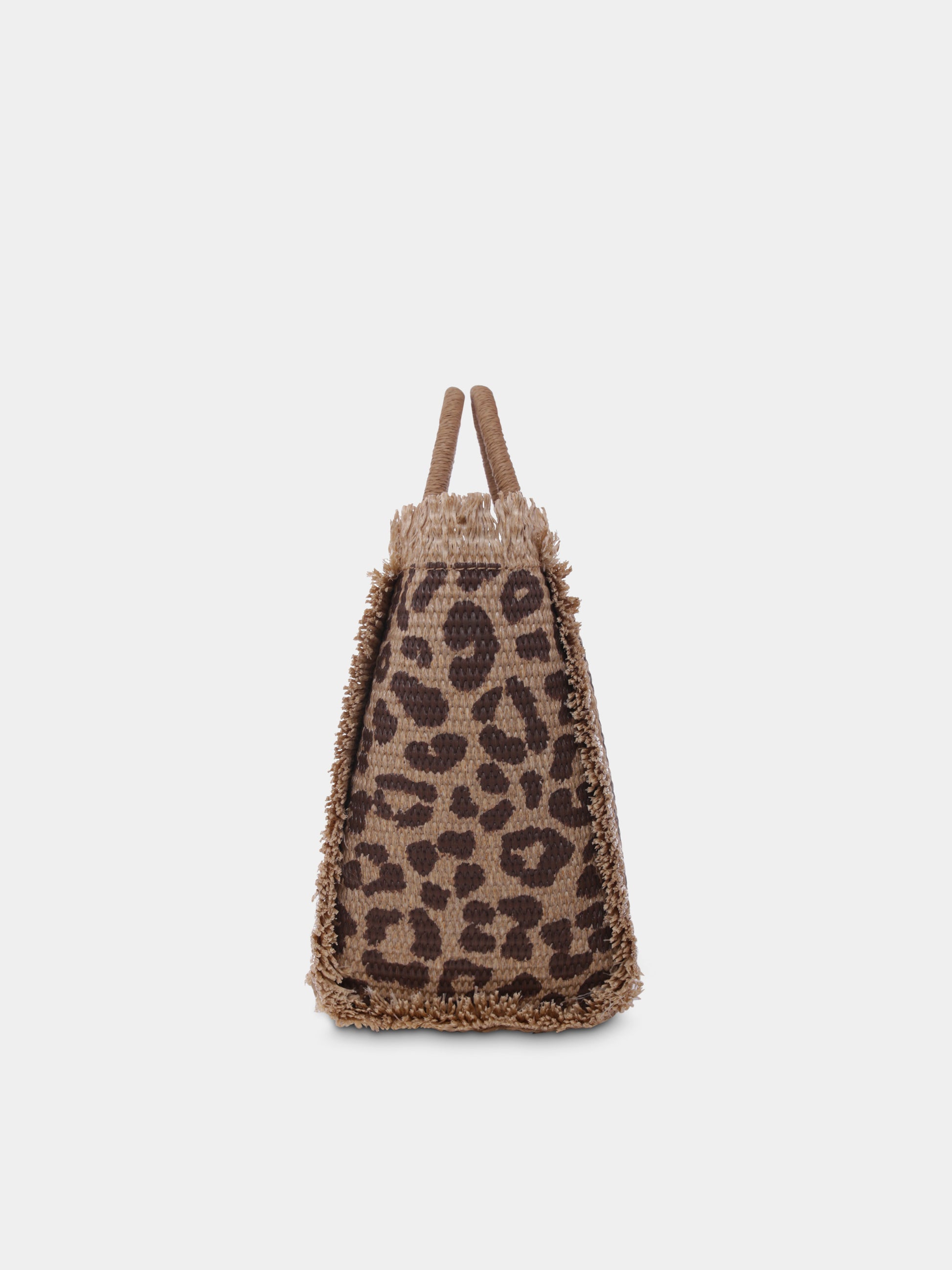 Borsa mare Colette beige per bambina con stampa maculata e logo,Mc2 Saint Barth,COL0017 00176H