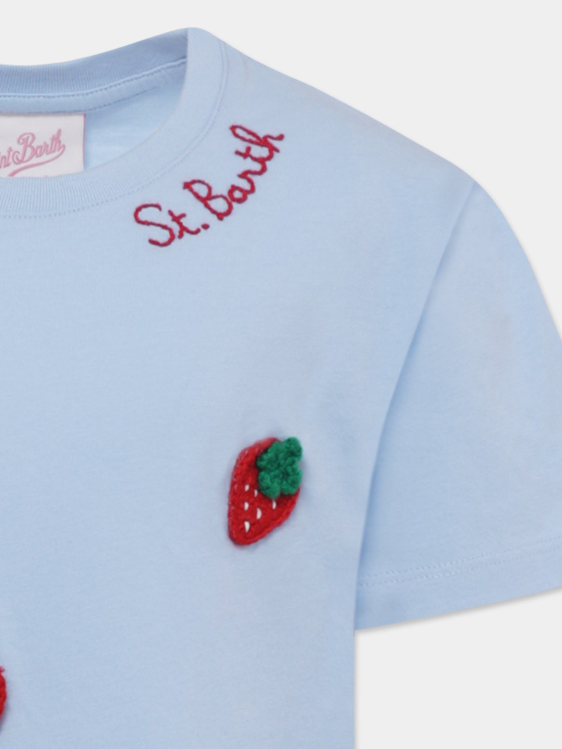 Vestito celeste per bambina con fragole,Mc2 Saint Barth,ABY0001 04521H