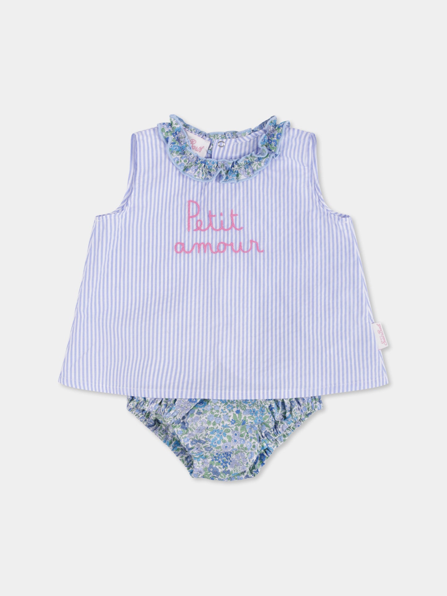 Light blue suit for baby girl with writing