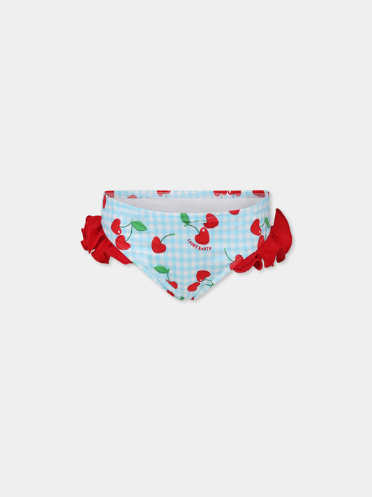 Light blue swim briefs for girl with cherries
