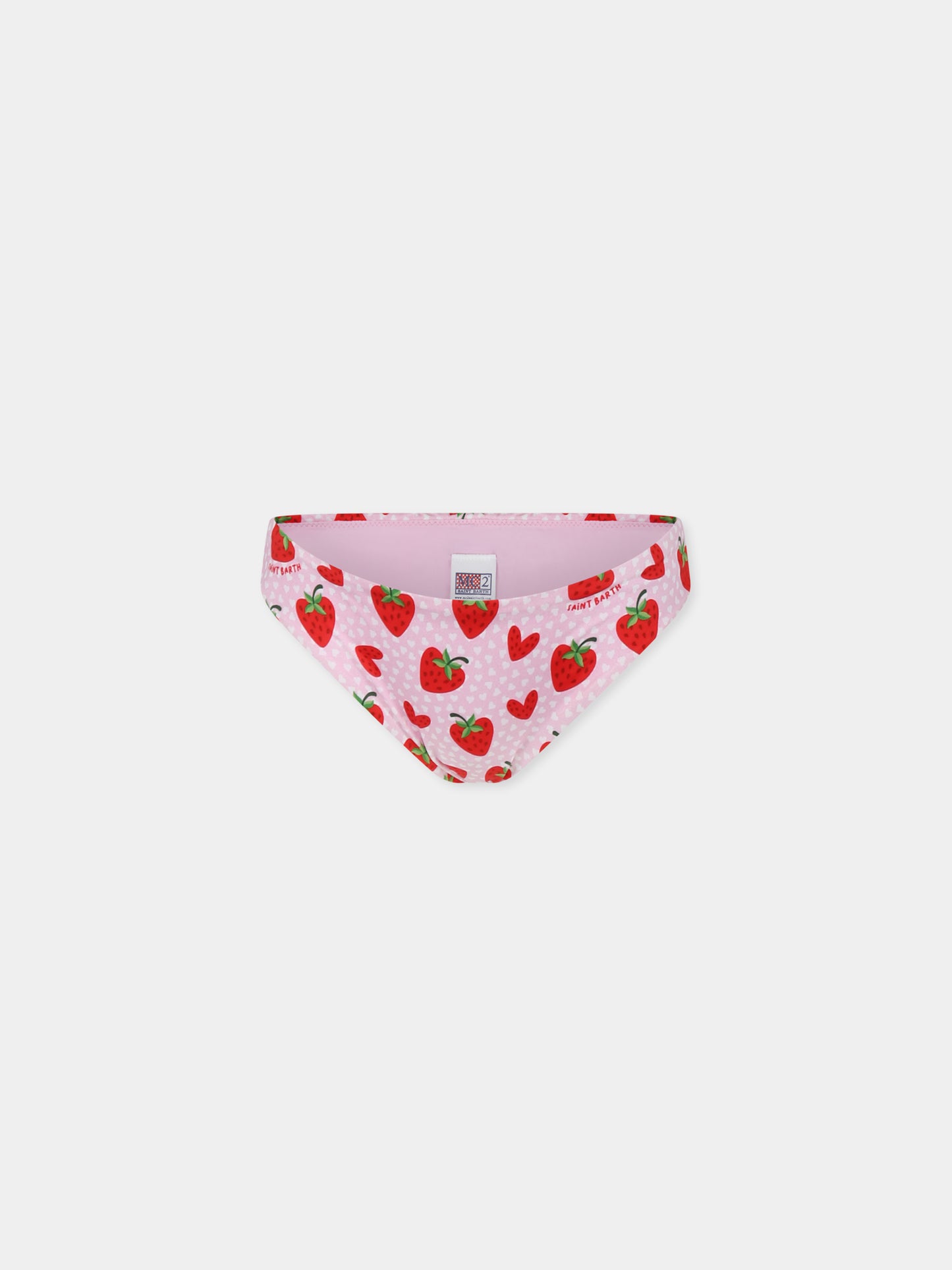 Pink swim briefs for girl with strawberries