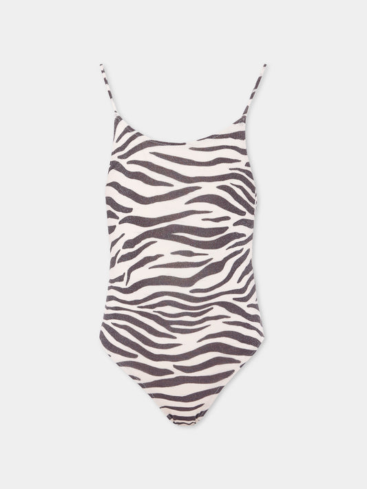 Costume intero beige per bambina con stampa zebrata,Mc2 Saint Barth,CEC0005 01444H