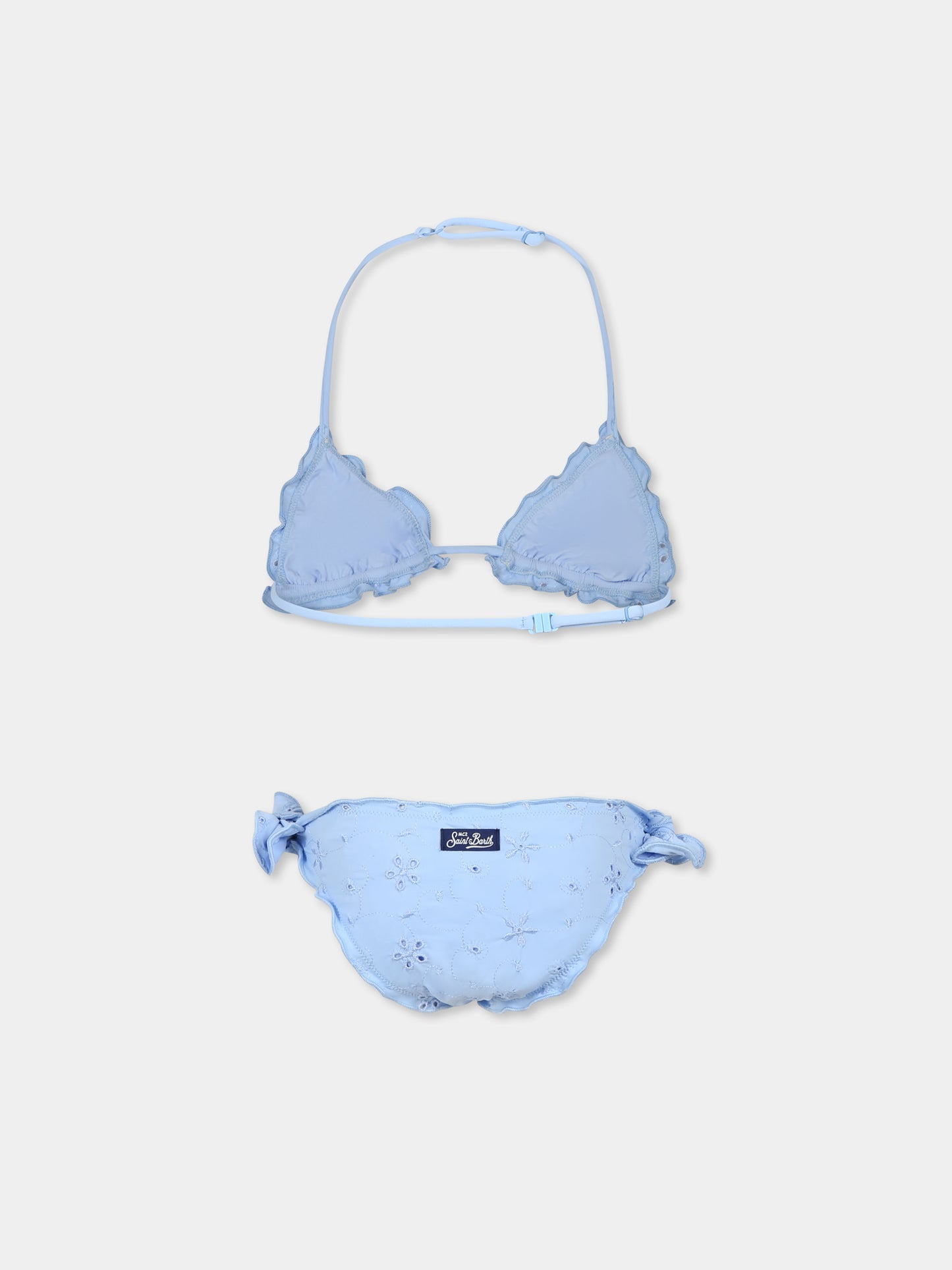 Light blue bikini for girl with flowers
