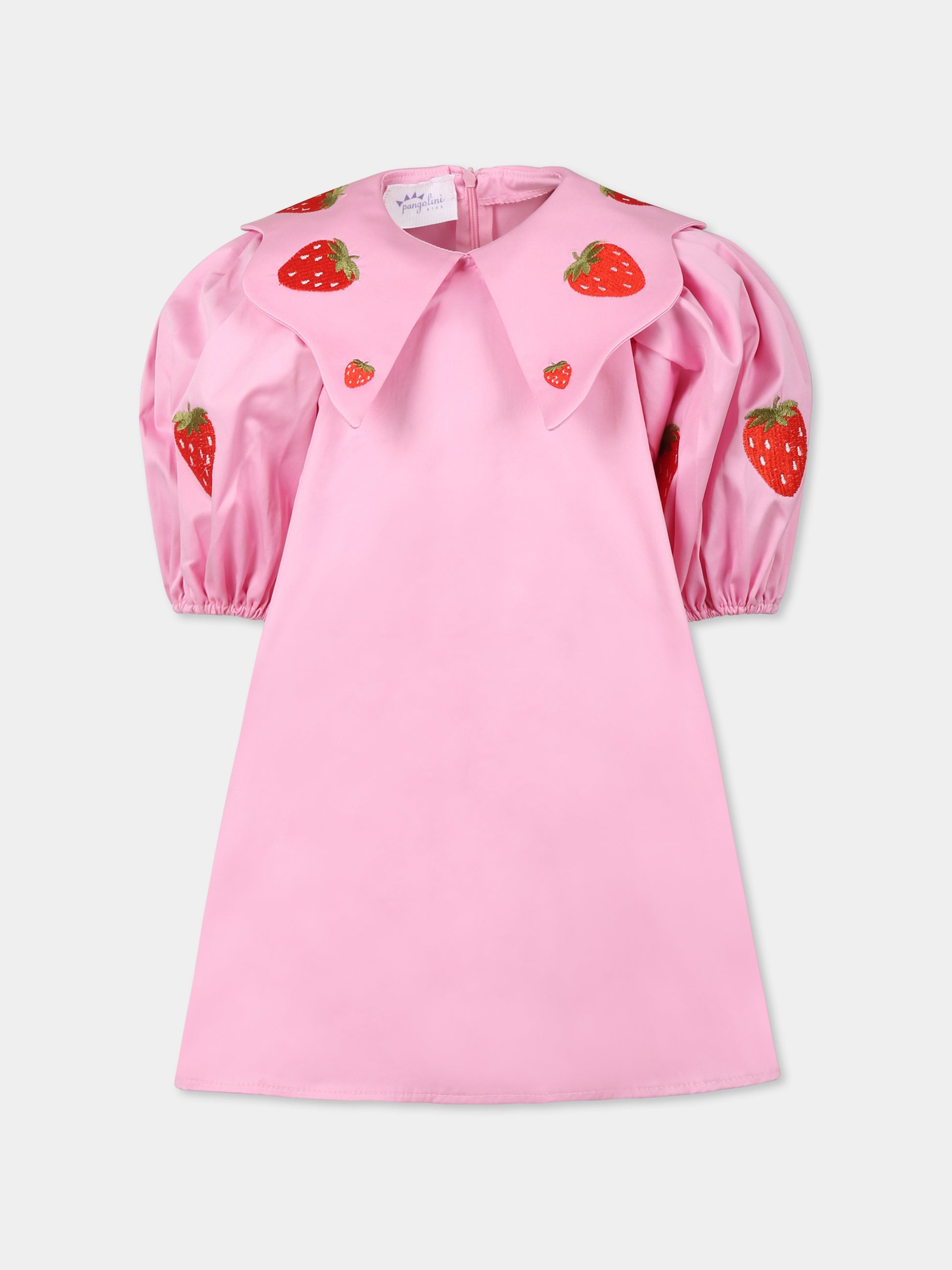 Vestito rosa per bambina con fragole,Pangolini Kids,STRAWBERRY PINK