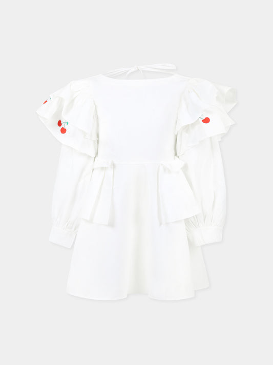 Vestito bianco per bambina con ciliegie,Pangolini Kids,CHERRY WHITE