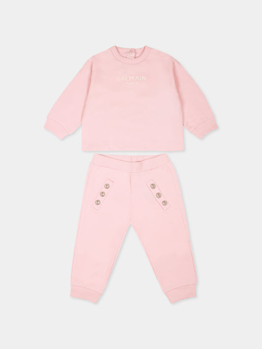 Pink suit for baby girl with logo