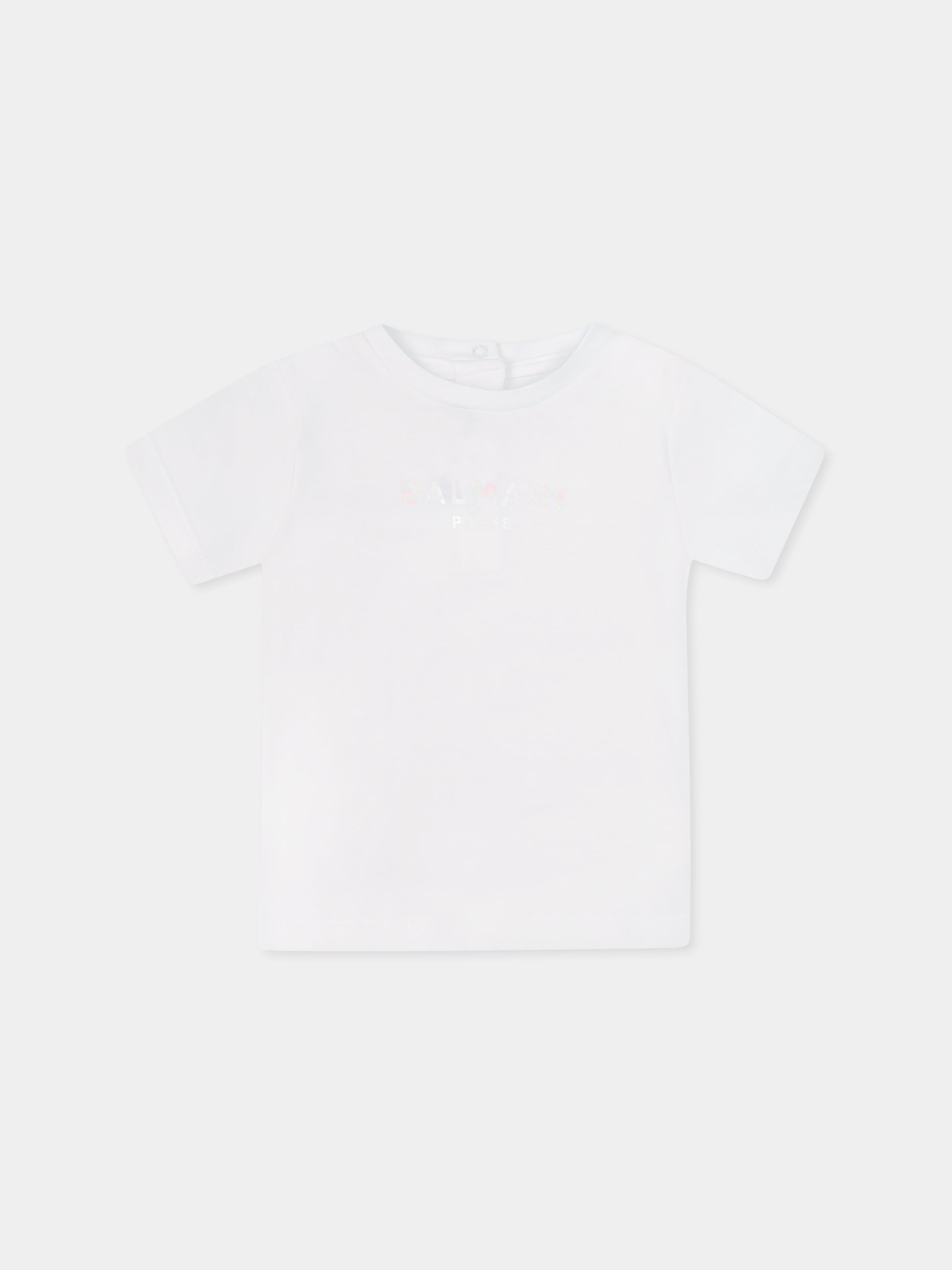 T-shirt bianca per neonata con logo,Balmain Kids,BU8021 Z1751 100