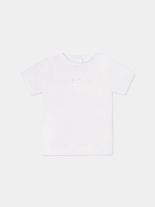 T-shirt bianca per neonata con logo,Balmain Kids,BU8021 Z1751 100