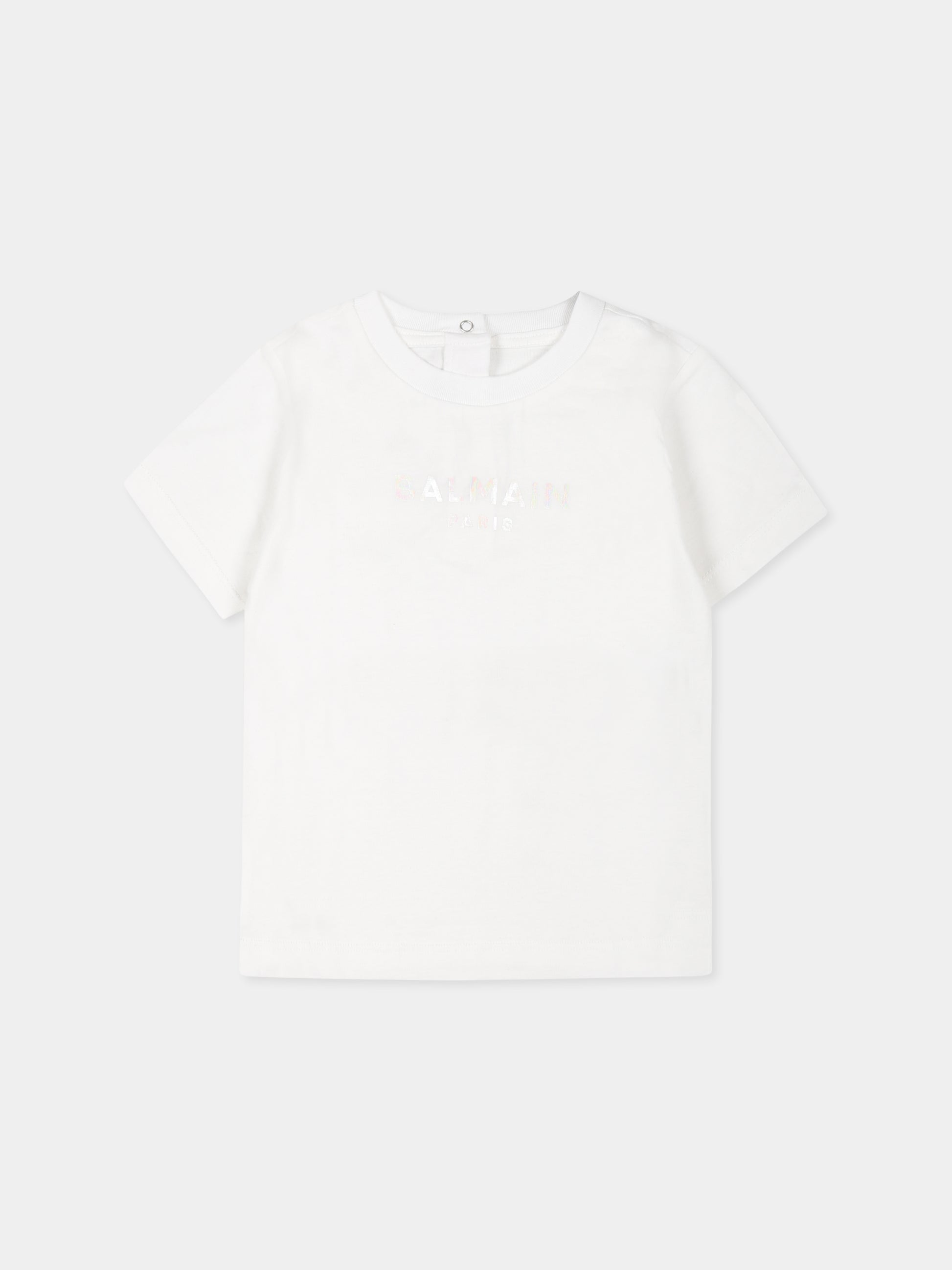 T-shirt bianca per neonata con logo,Balmain Kids,BU8021 Z1751 100