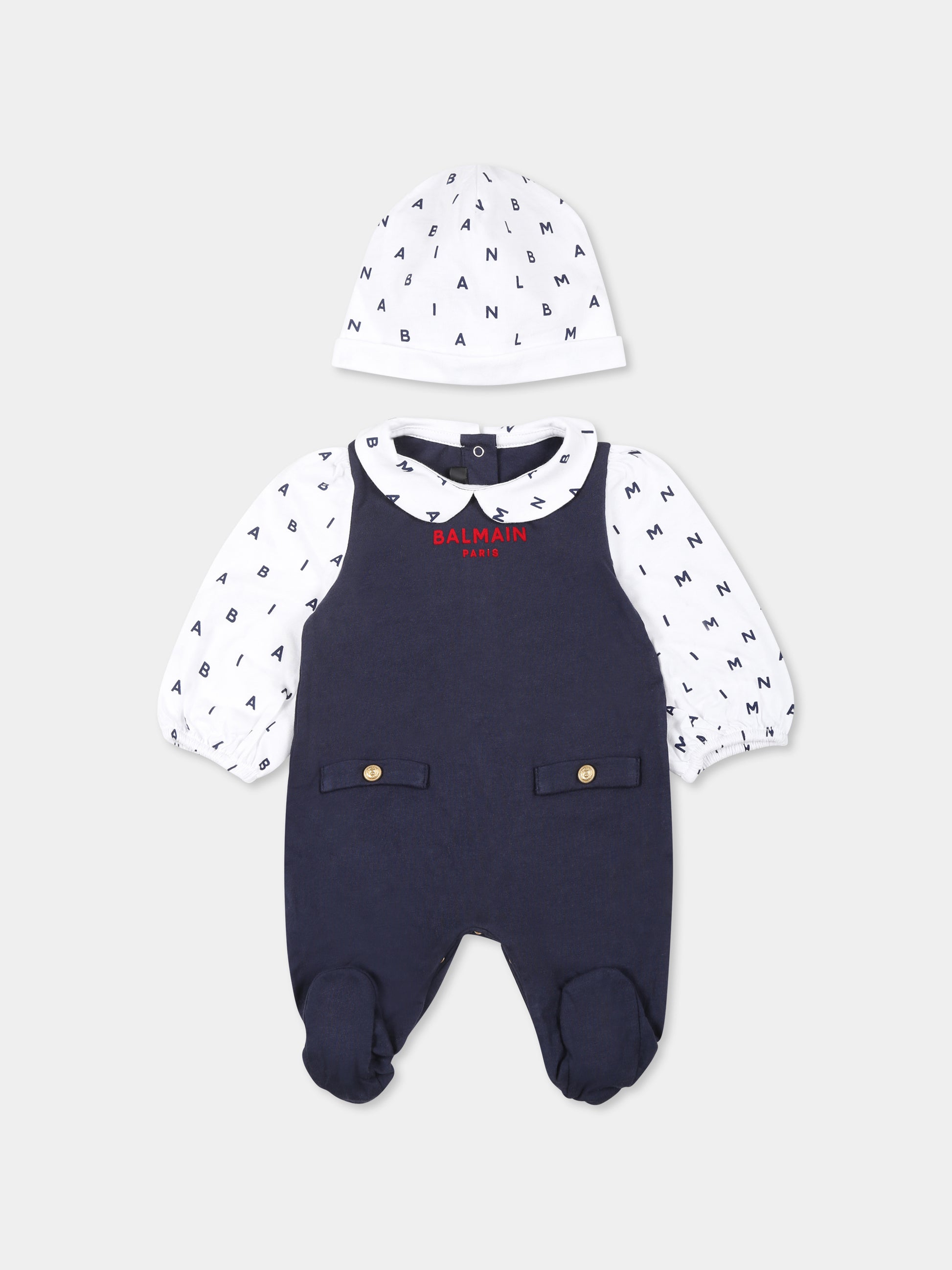 Tutina blu per neonata con logo,Balmain Kids,BUB01A Z0082 649