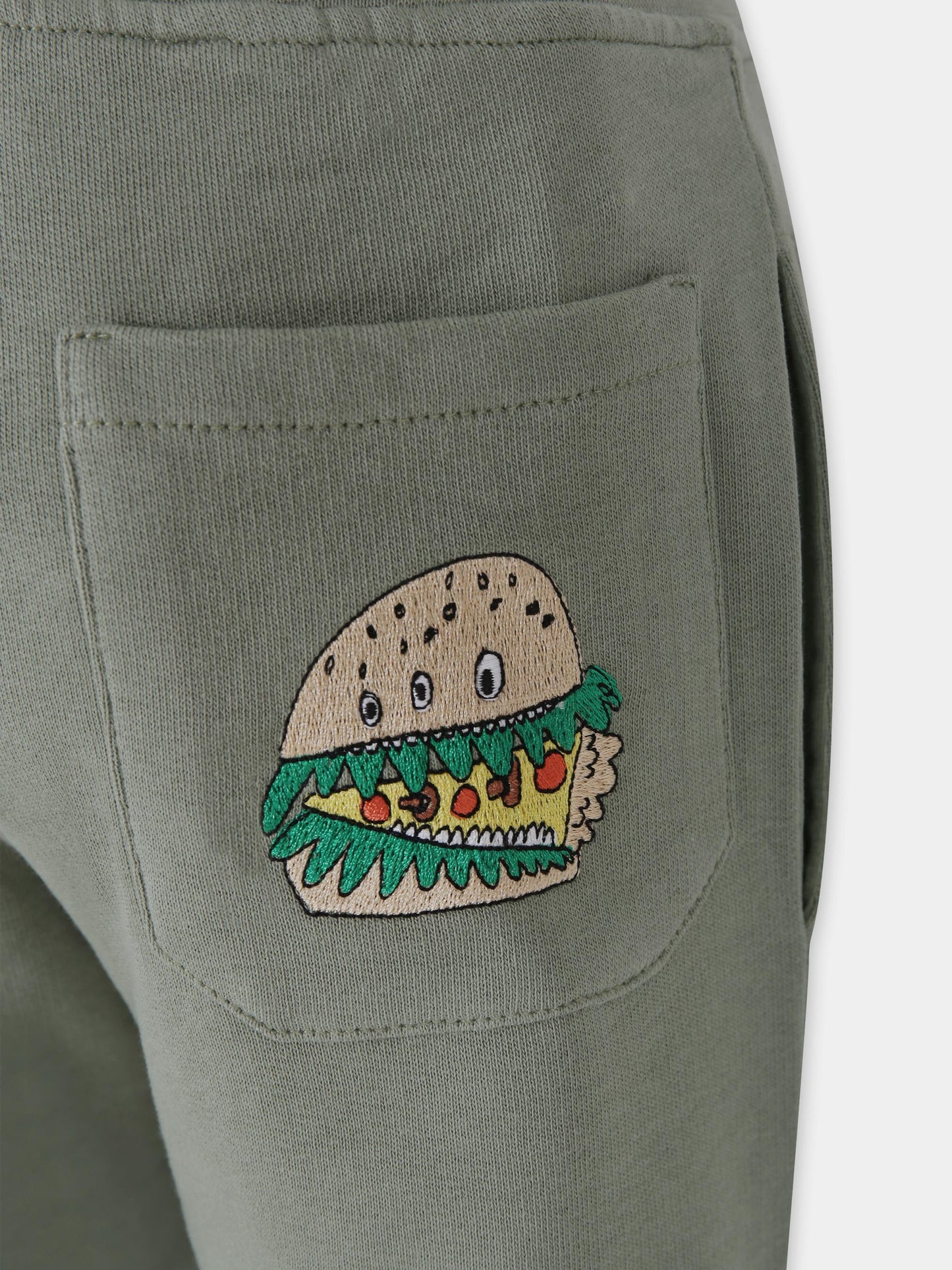 Green trousers for boy with hamburger