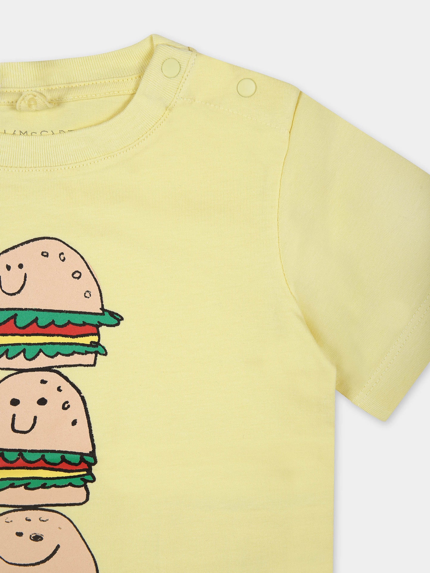 Yellow t-shirt for baby boy with hamburger print